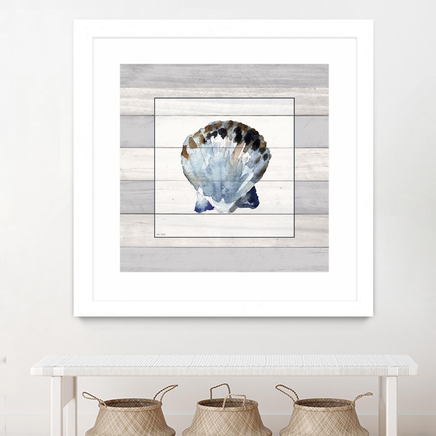 Muted Blue Sea Shell on Wood by Lanie Loreth on GIANT ART - coastal