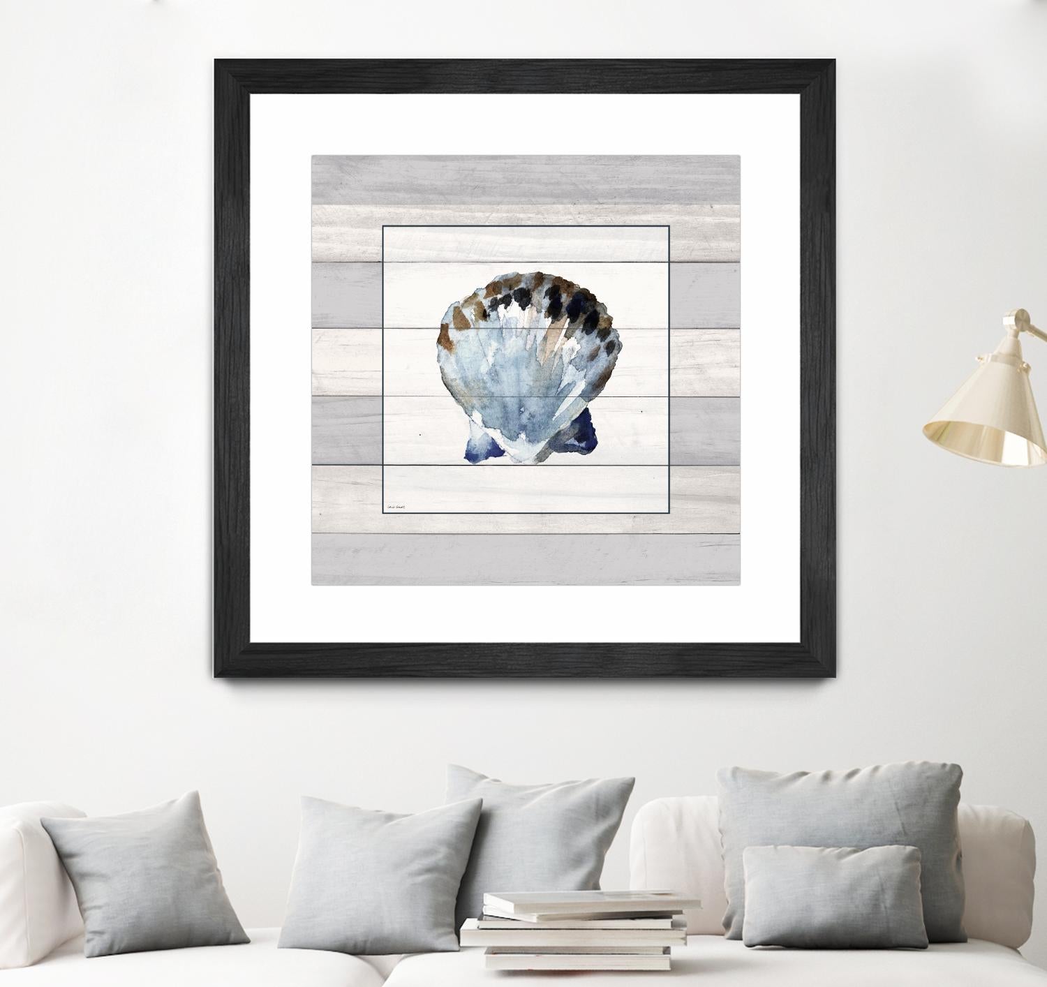 Muted Blue Sea Shell on Wood by Lanie Loreth on GIANT ART - coastal