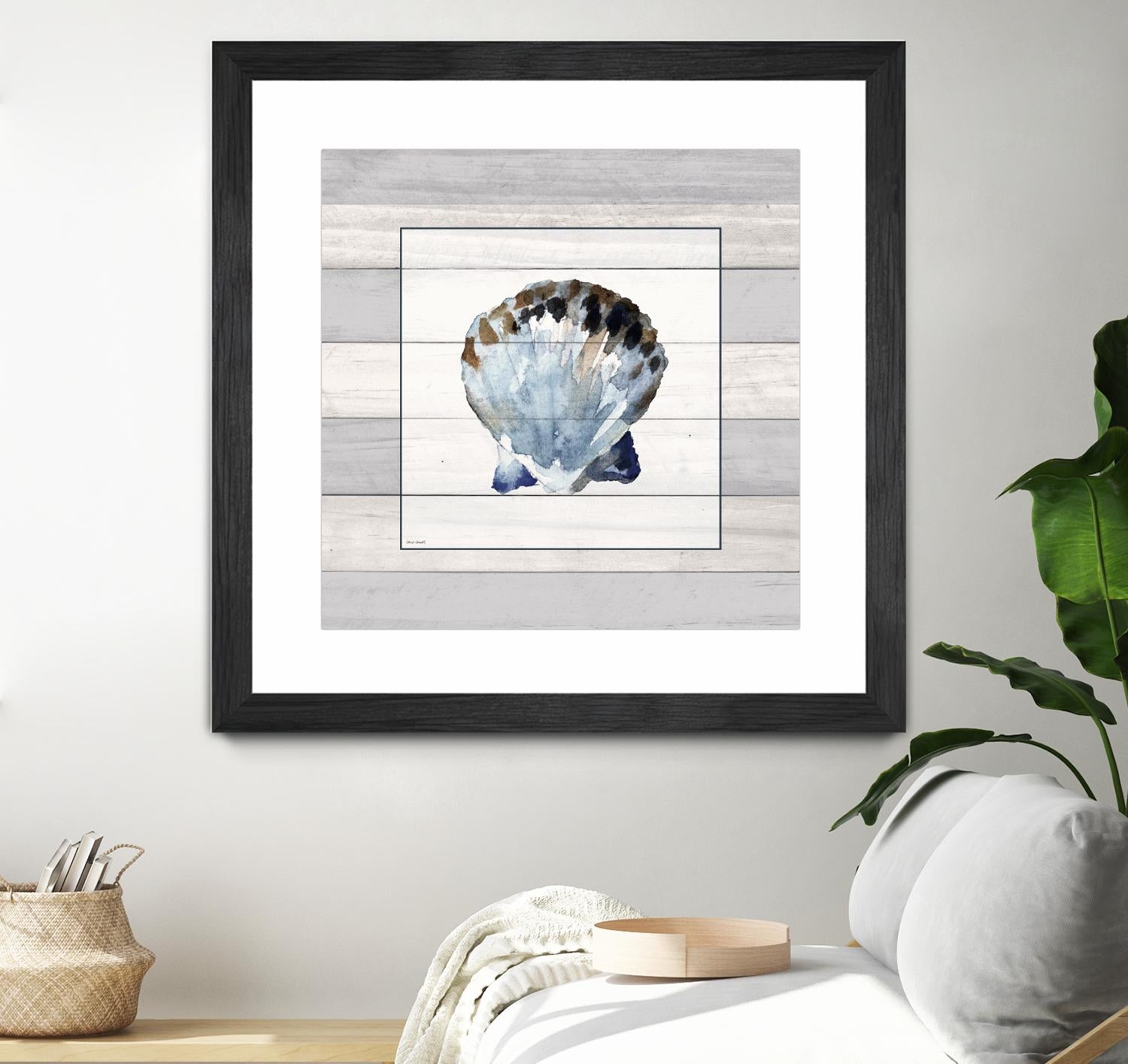 Muted Blue Sea Shell on Wood by Lanie Loreth on GIANT ART - coastal
