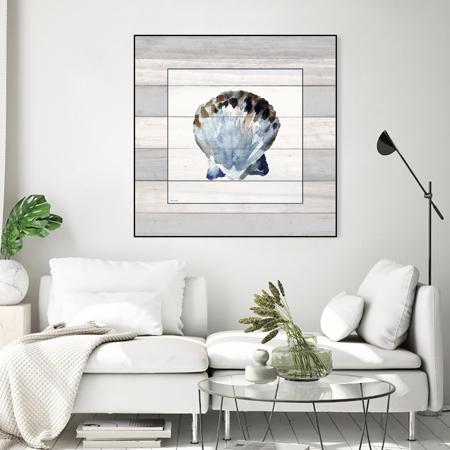 Muted Blue Sea Shell on Wood by Lanie Loreth on GIANT ART - coastal