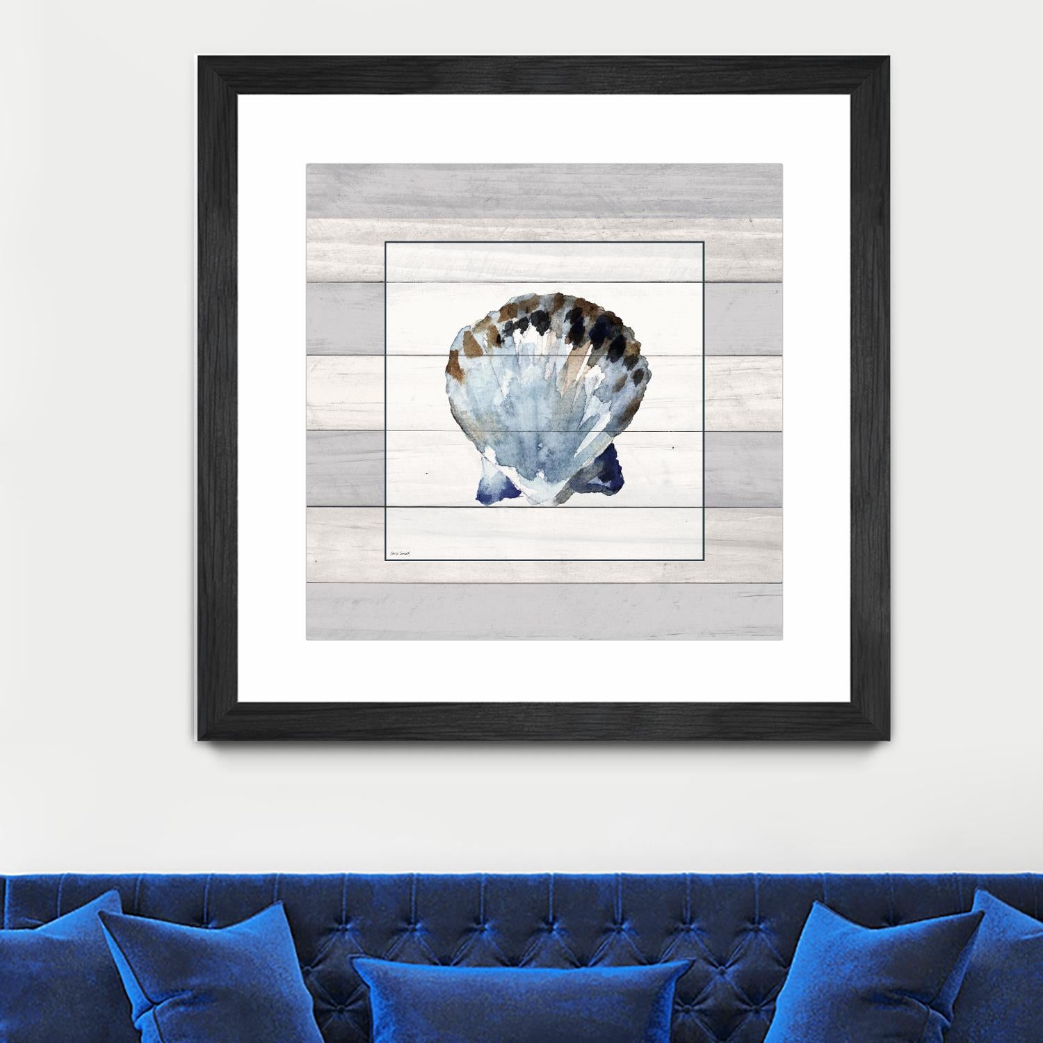 Muted Blue Sea Shell on Wood by Lanie Loreth on GIANT ART - coastal