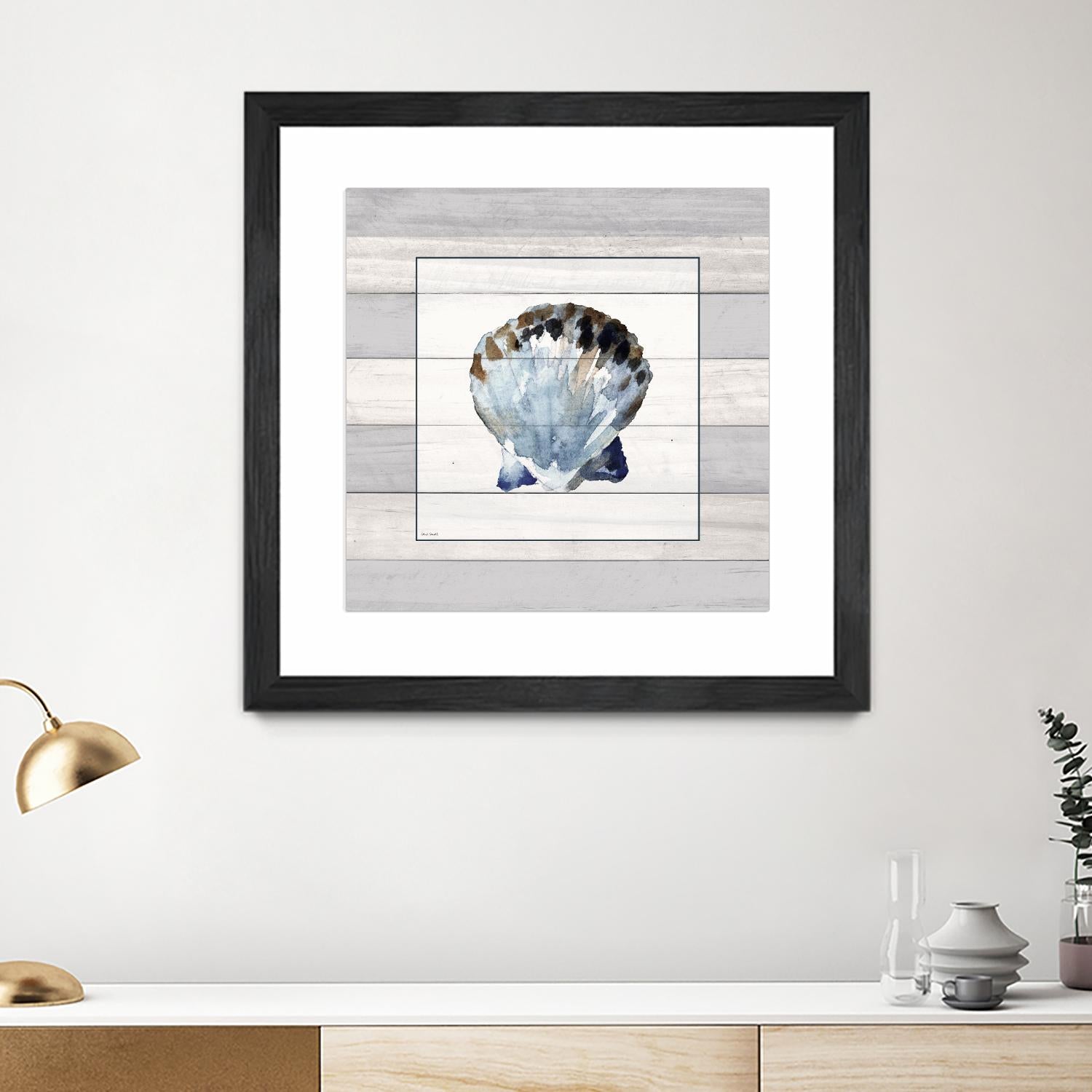 Muted Blue Sea Shell on Wood by Lanie Loreth on GIANT ART - coastal