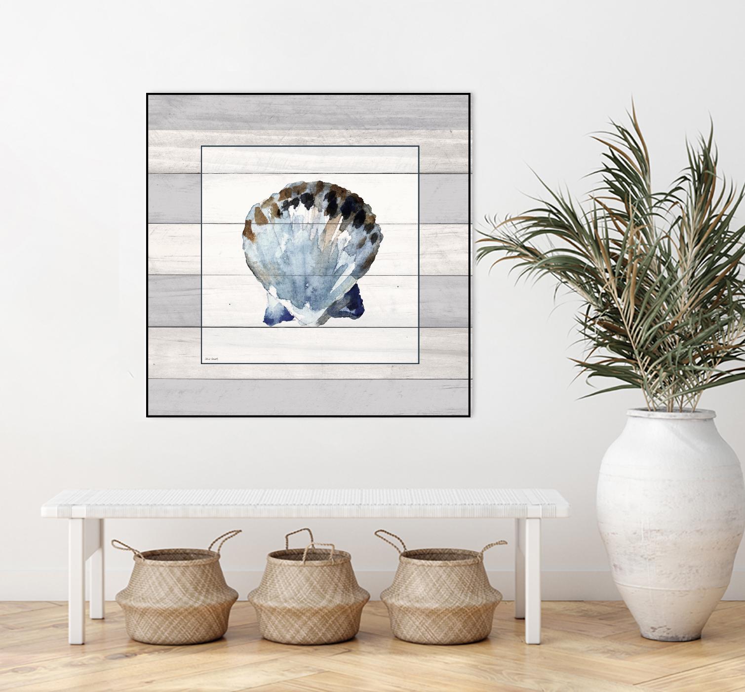 Muted Blue Sea Shell on Wood by Lanie Loreth on GIANT ART - coastal