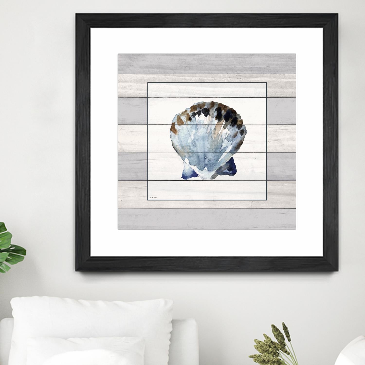 Muted Blue Sea Shell on Wood by Lanie Loreth on GIANT ART - coastal