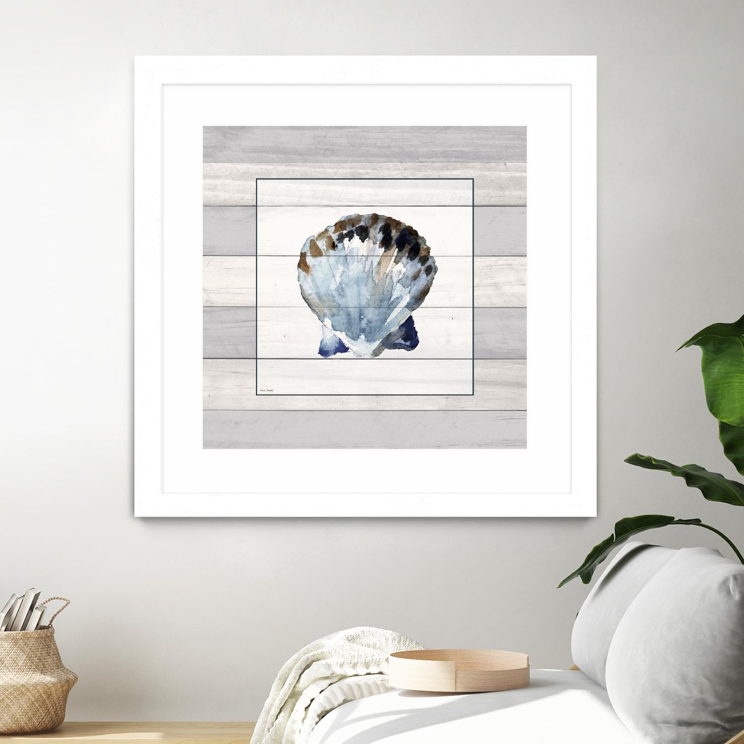 Muted Blue Sea Shell on Wood by Lanie Loreth on GIANT ART - coastal