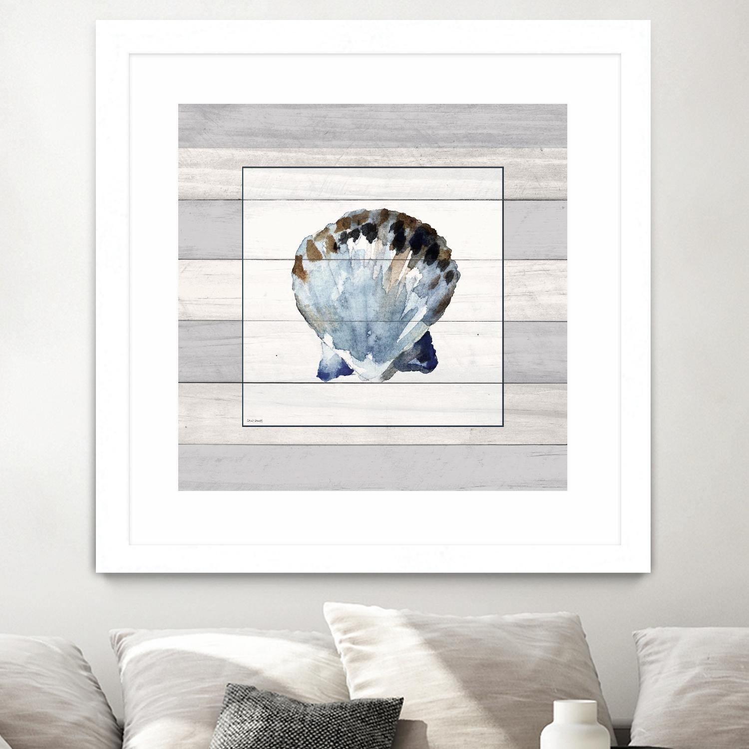 Muted Blue Sea Shell on Wood by Lanie Loreth on GIANT ART - coastal