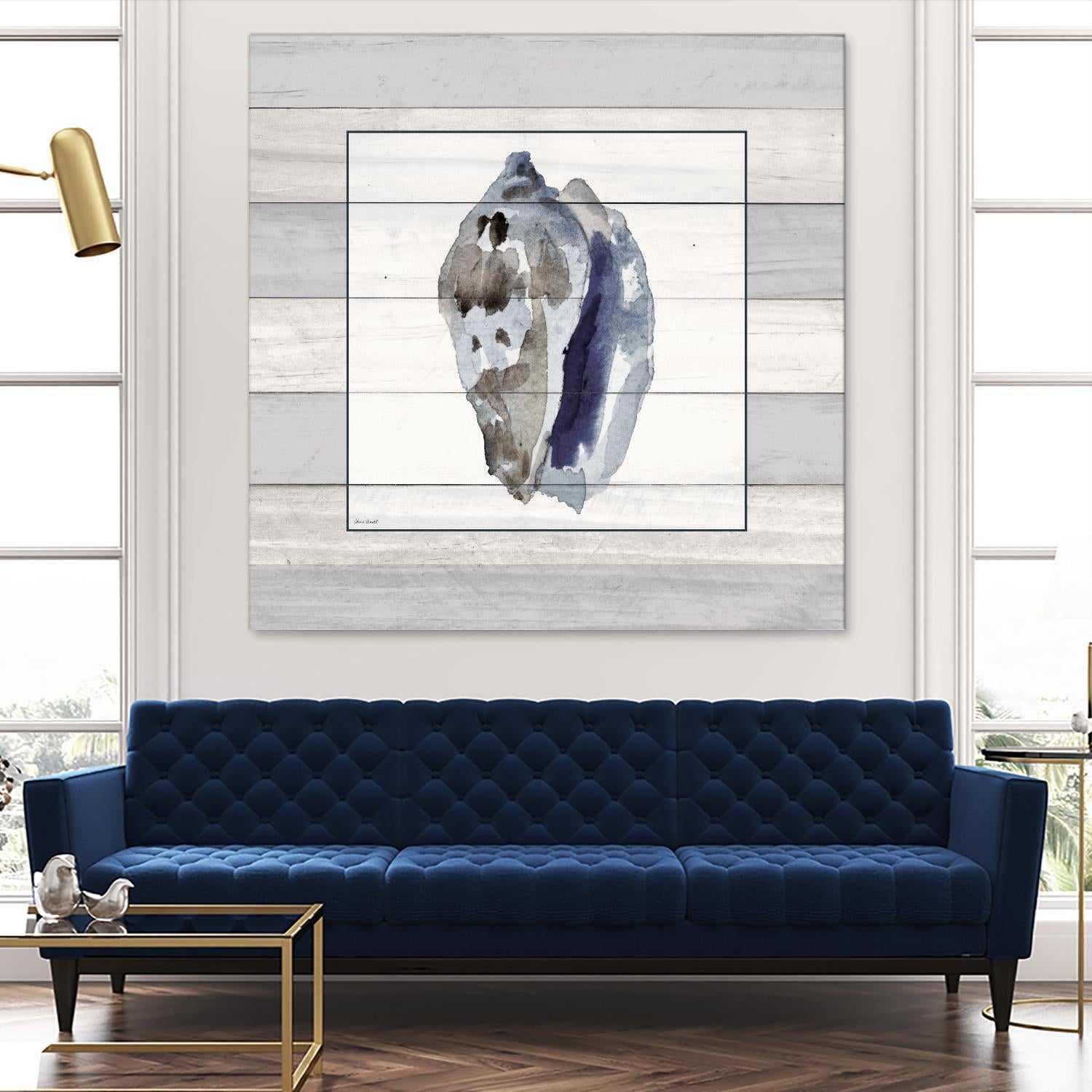 Muted Blue Conch on Wood by Lanie Loreth on GIANT ART - coastal