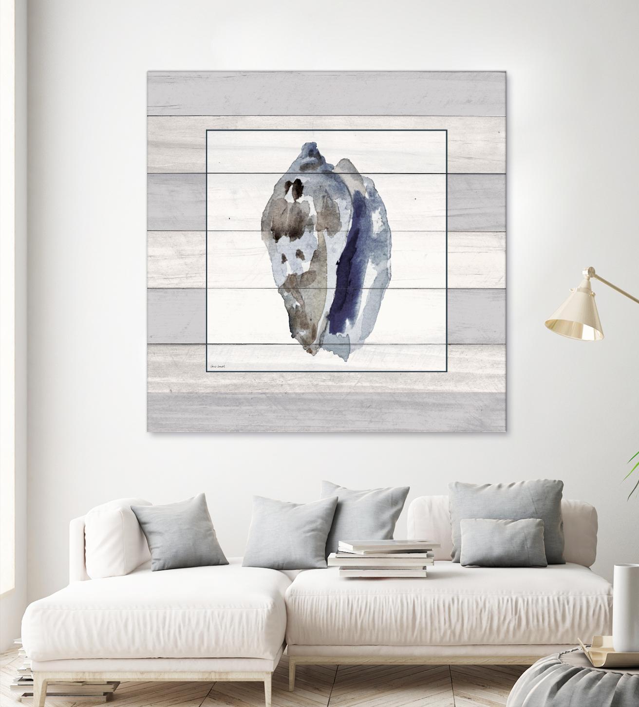 Muted Blue Conch on Wood by Lanie Loreth on GIANT ART - coastal