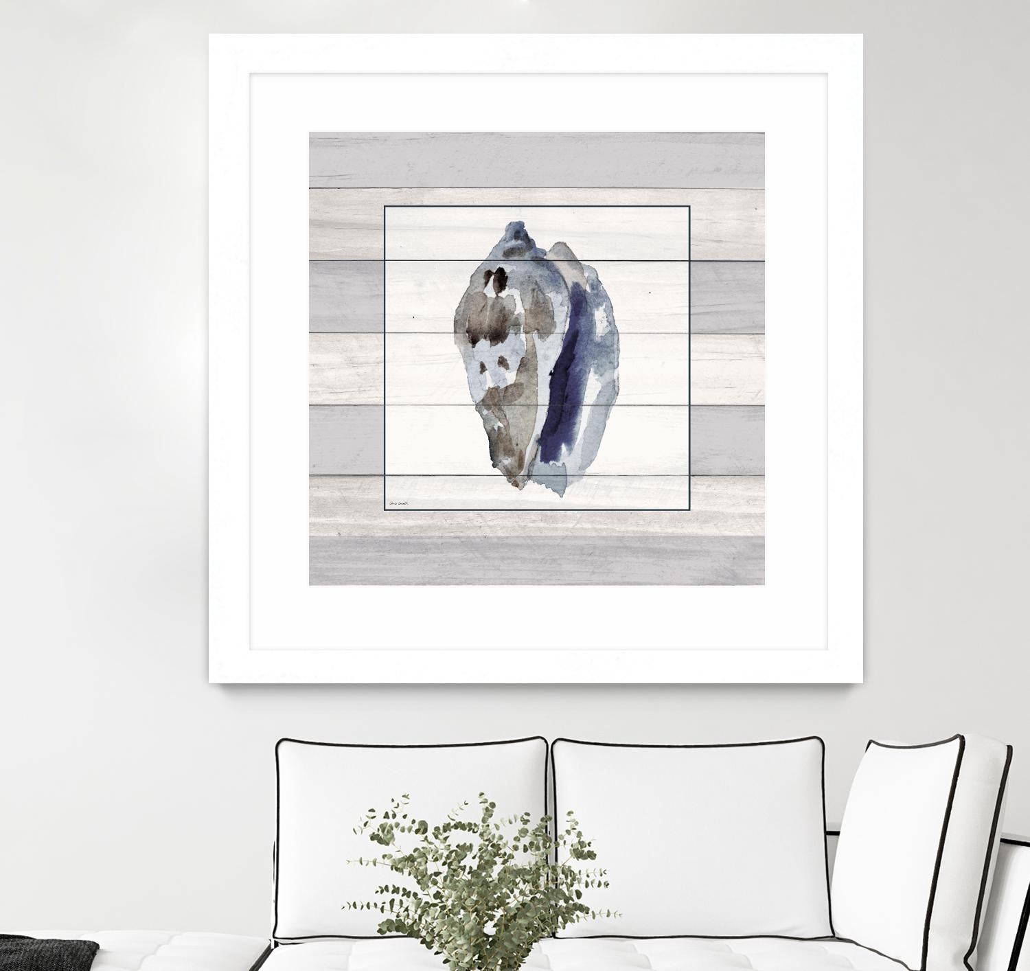 Muted Blue Conch on Wood by Lanie Loreth on GIANT ART - coastal