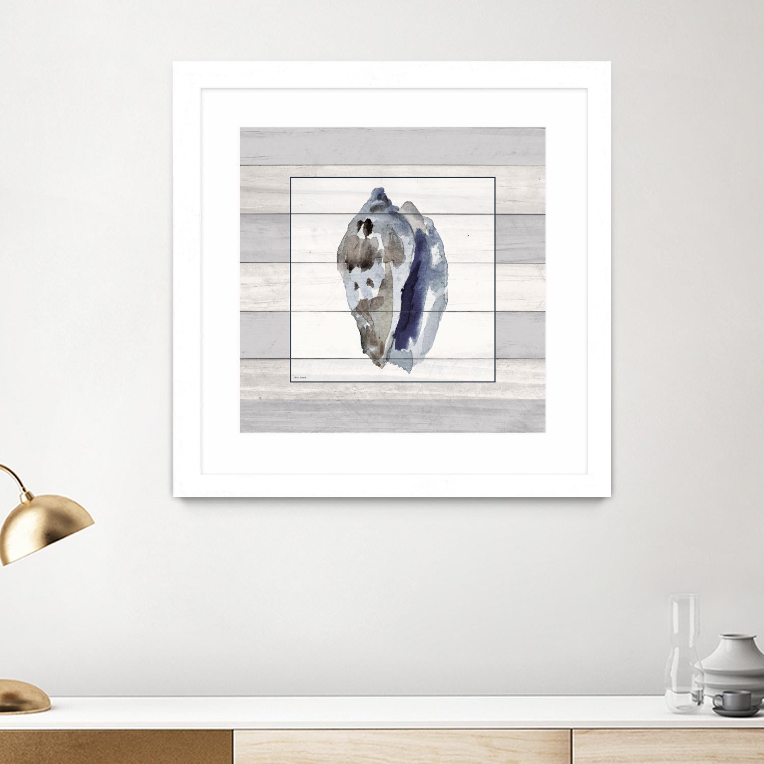 Muted Blue Conch on Wood by Lanie Loreth on GIANT ART - coastal