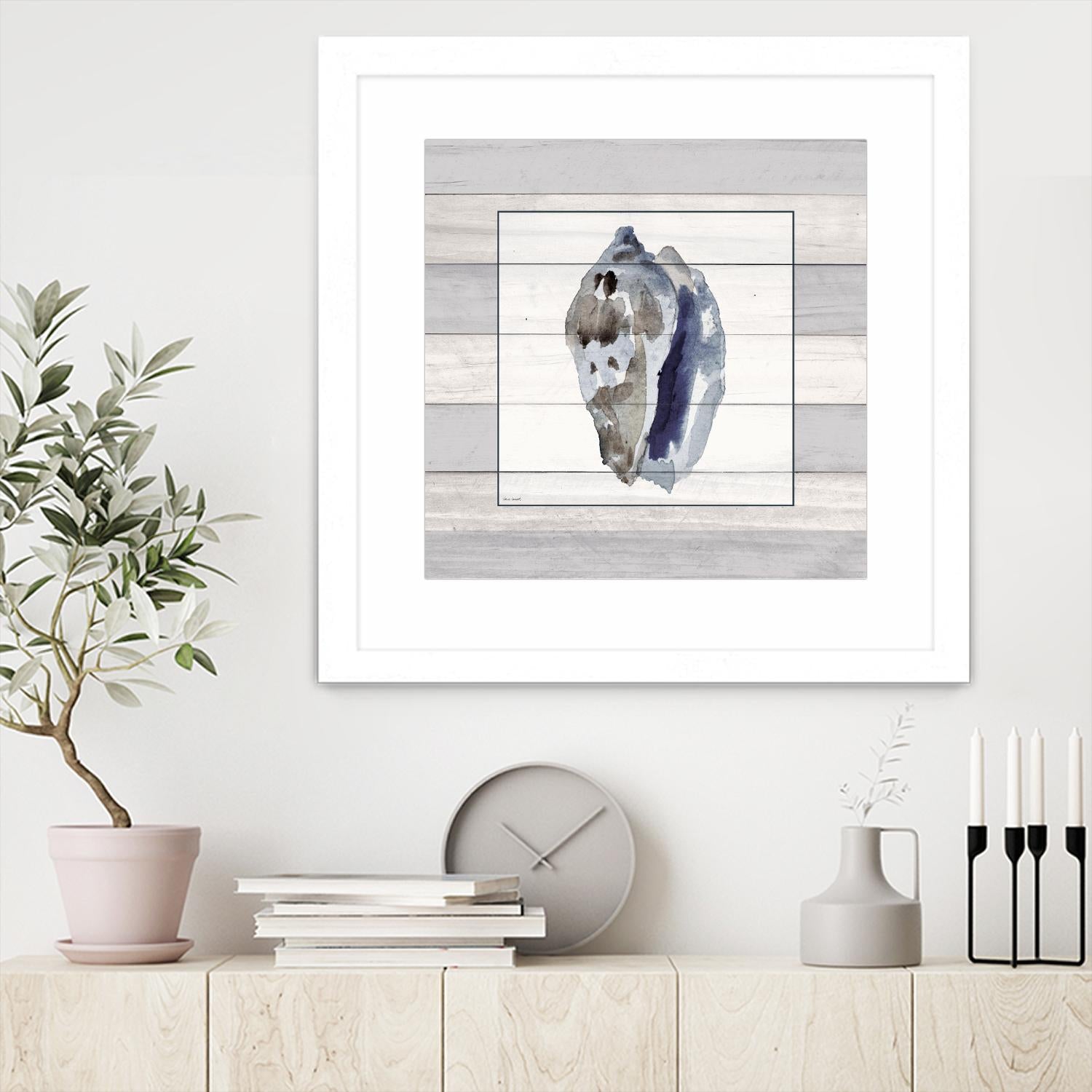 Muted Blue Conch on Wood by Lanie Loreth on GIANT ART - coastal