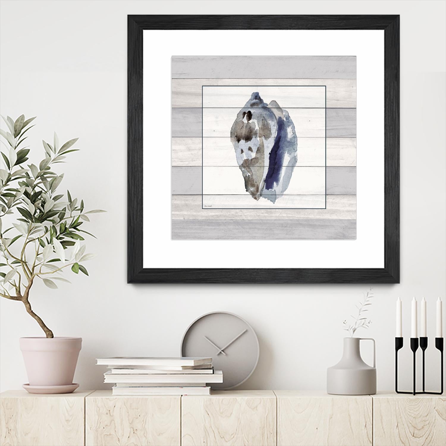 Muted Blue Conch on Wood by Lanie Loreth on GIANT ART - coastal