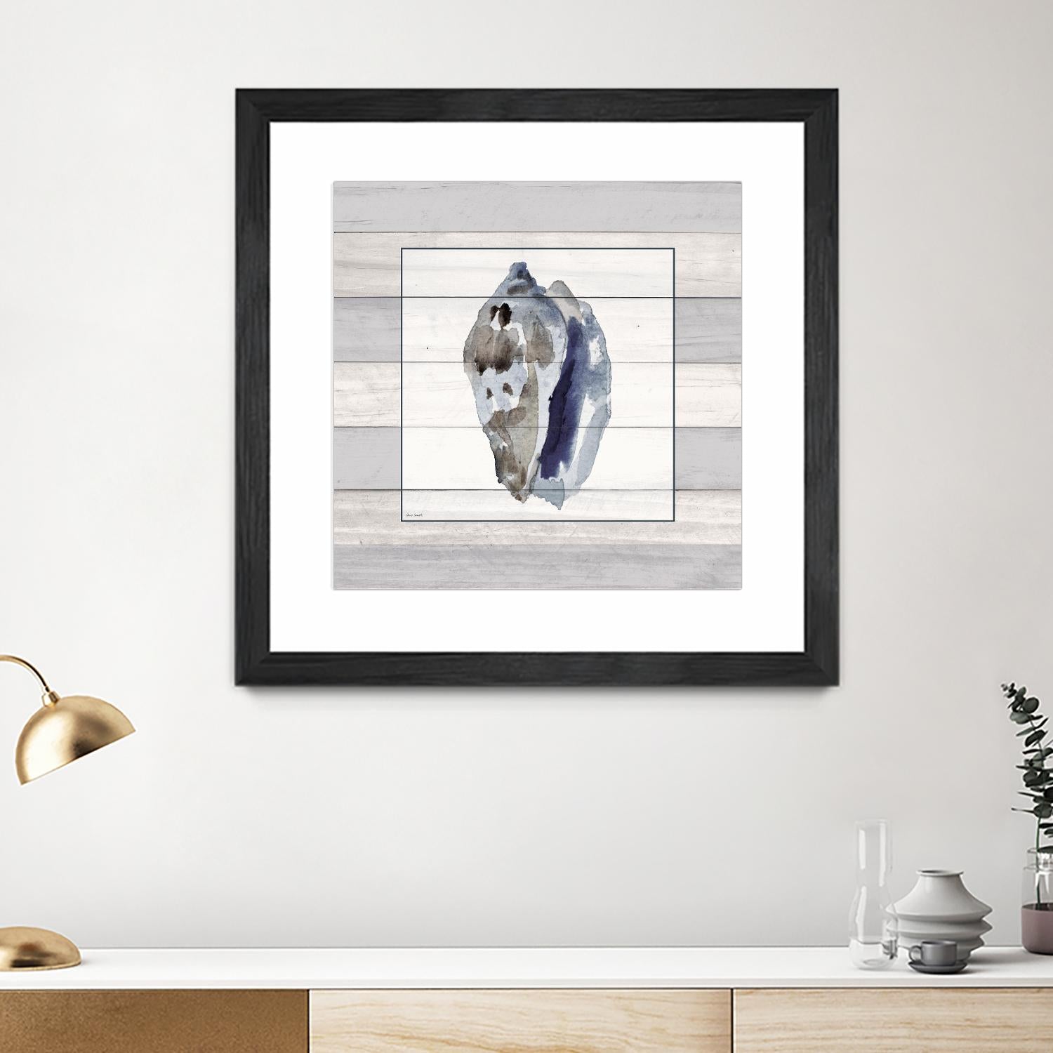 Muted Blue Conch on Wood by Lanie Loreth on GIANT ART - coastal
