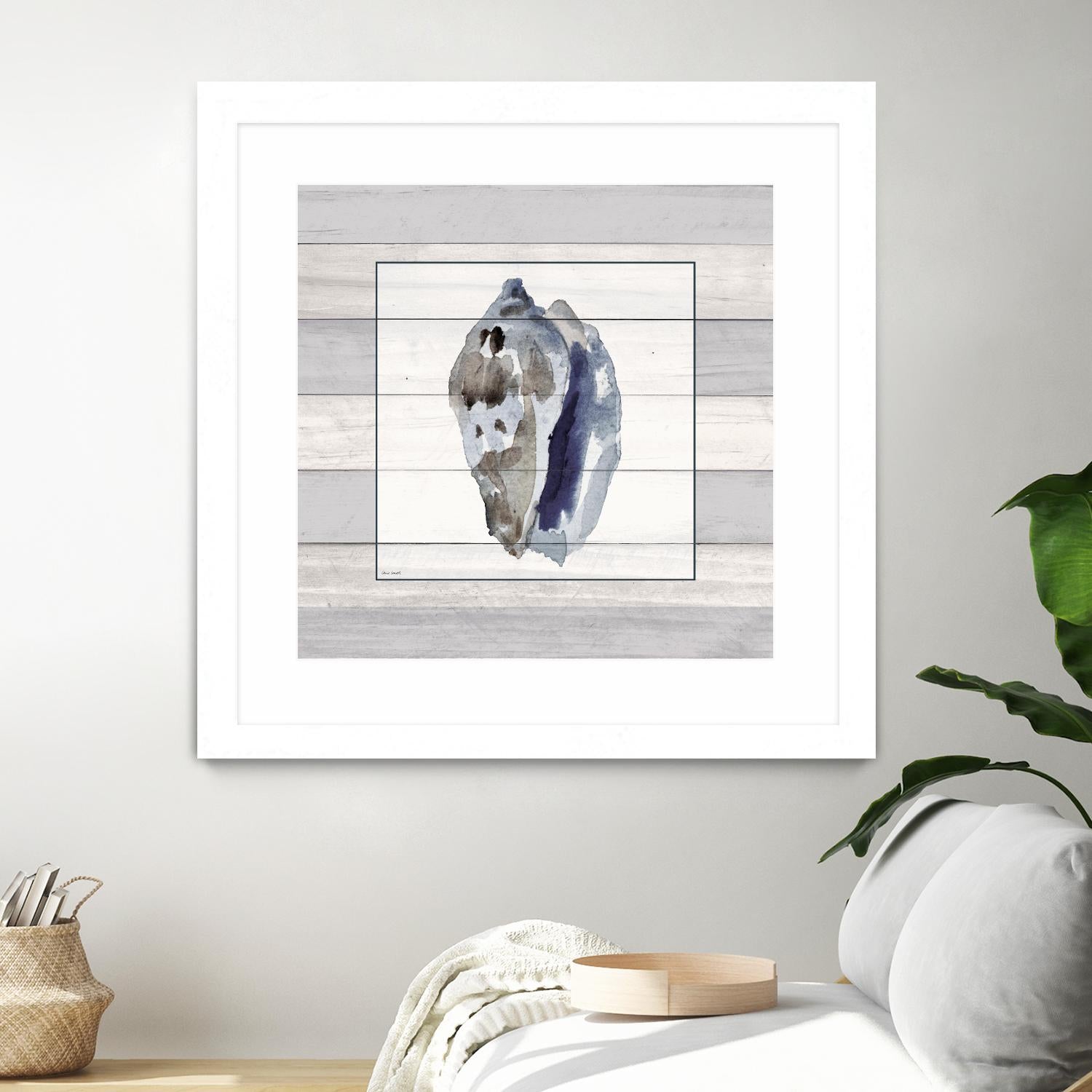 Muted Blue Conch on Wood by Lanie Loreth on GIANT ART - coastal