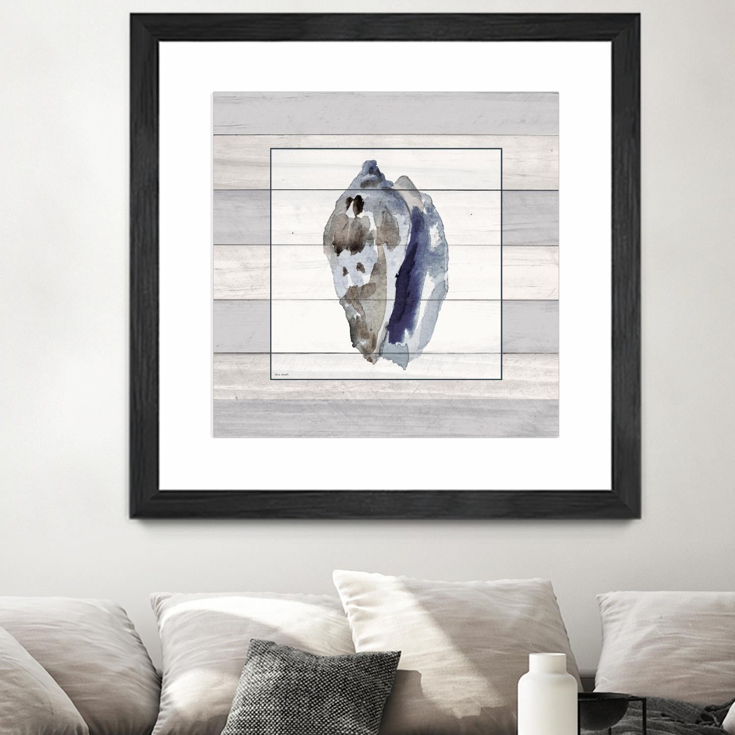 Muted Blue Conch on Wood by Lanie Loreth on GIANT ART - coastal