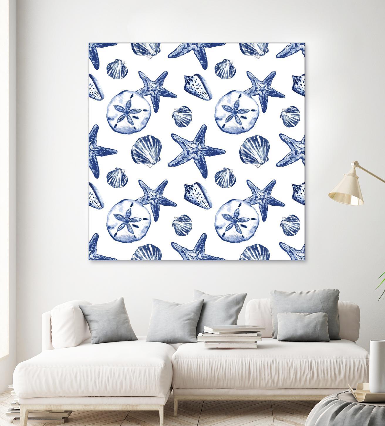 Deep Ocean Treasures White Pattern by Janice Gaynor on GIANT ART - coastal pattern