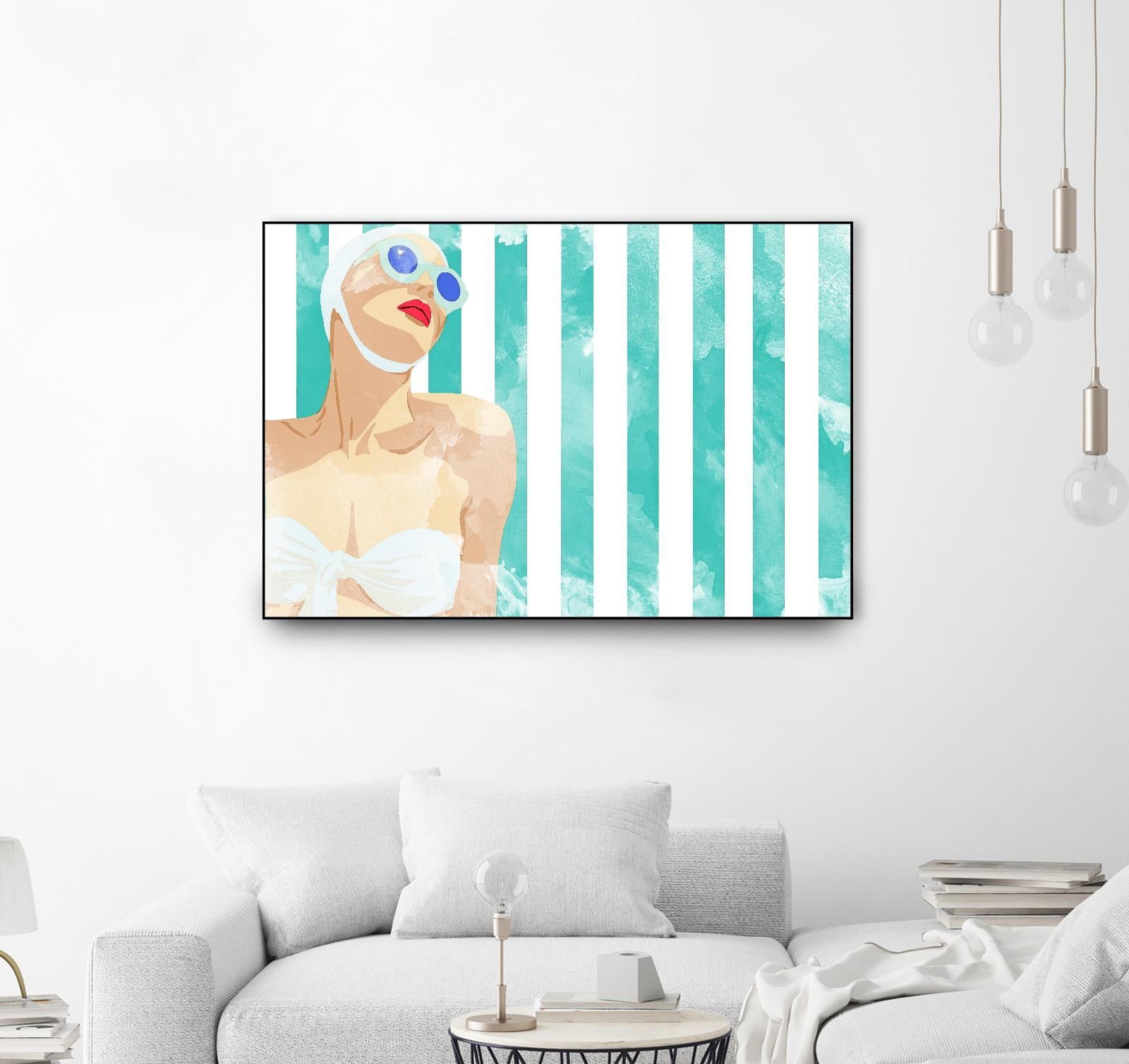 Bathing Beauty On Teal Towel by Jen Bucheli on GIANT ART - figurative coastal