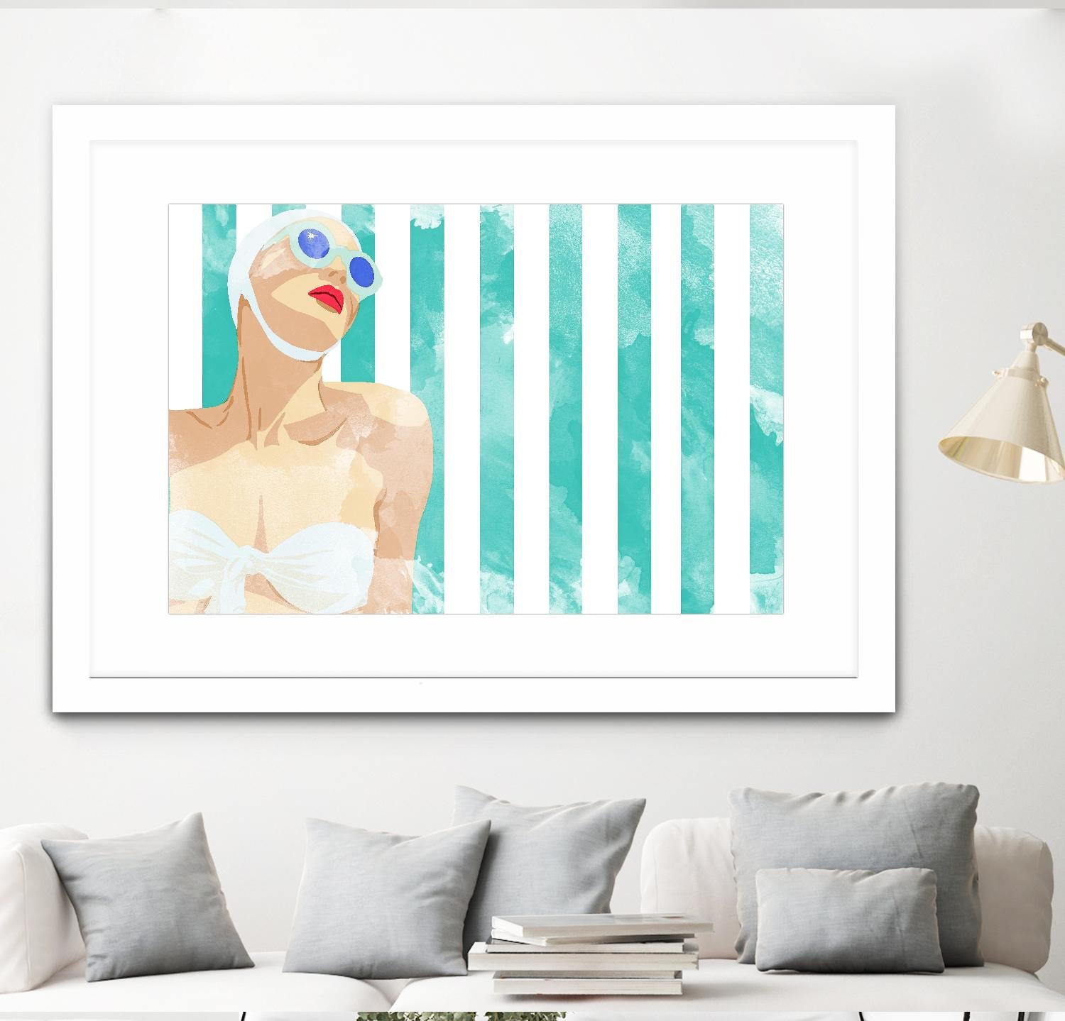 Bathing Beauty On Teal Towel by Jen Bucheli on GIANT ART - figurative coastal