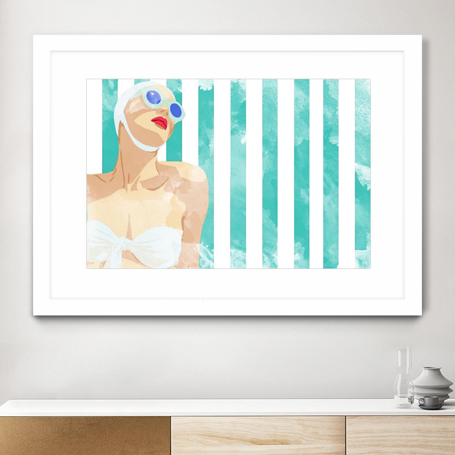 Bathing Beauty On Teal Towel by Jen Bucheli on GIANT ART - figurative coastal