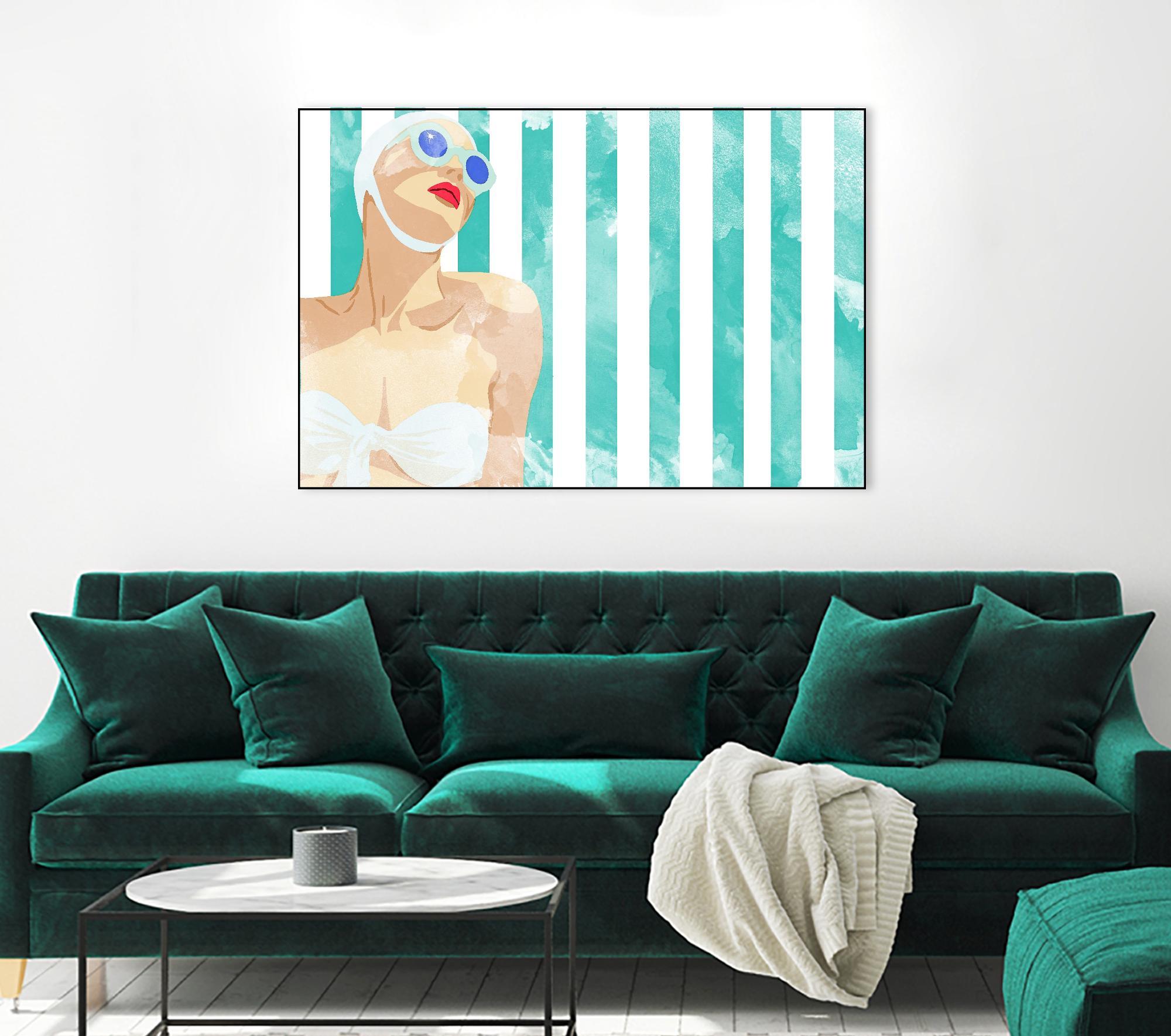 Bathing Beauty On Teal Towel by Jen Bucheli on GIANT ART - figurative coastal