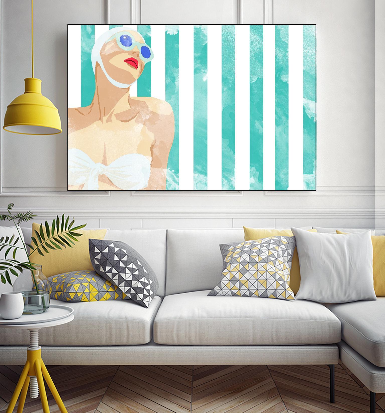 Bathing Beauty On Teal Towel by Jen Bucheli on GIANT ART - figurative coastal