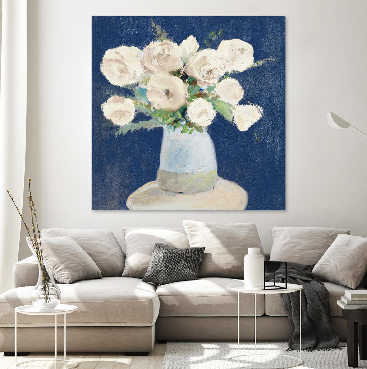 Peonies on Navy by Lanie Loreth on GIANT ART - floral