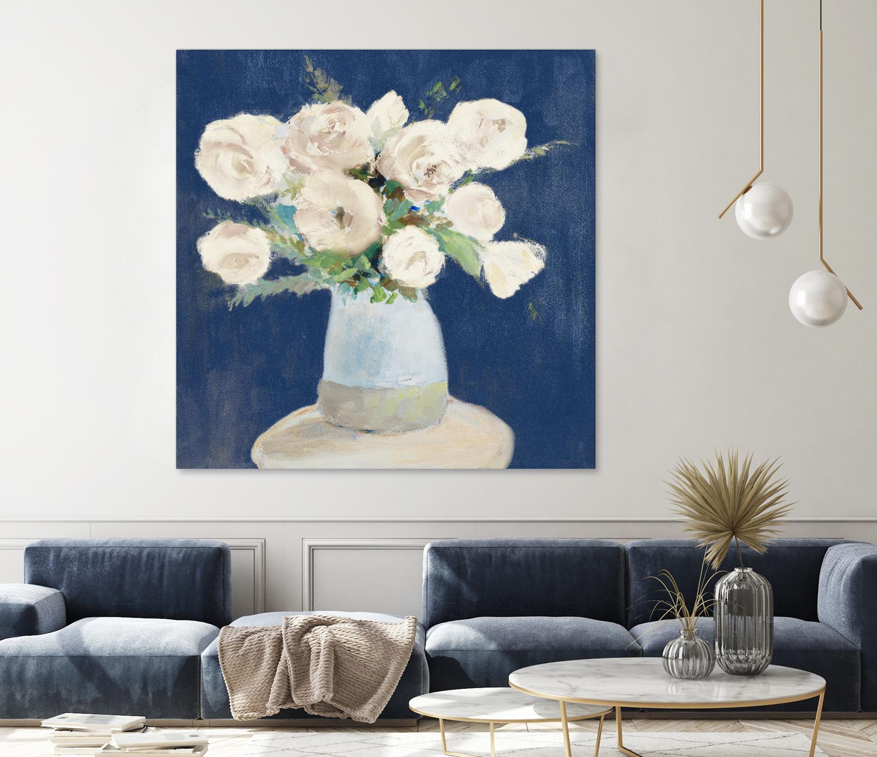 Peonies on Navy by Lanie Loreth on GIANT ART - floral