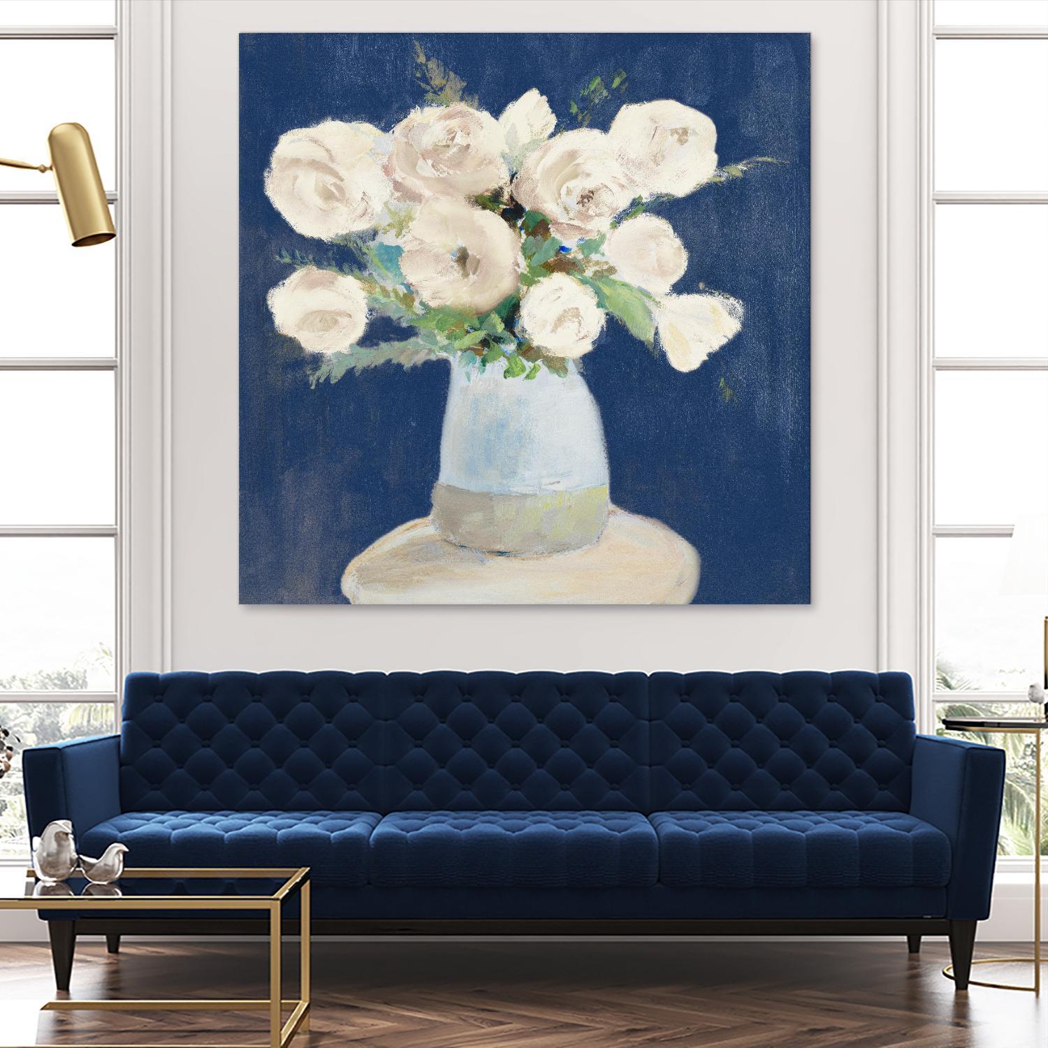 Peonies on Navy by Lanie Loreth on GIANT ART - floral