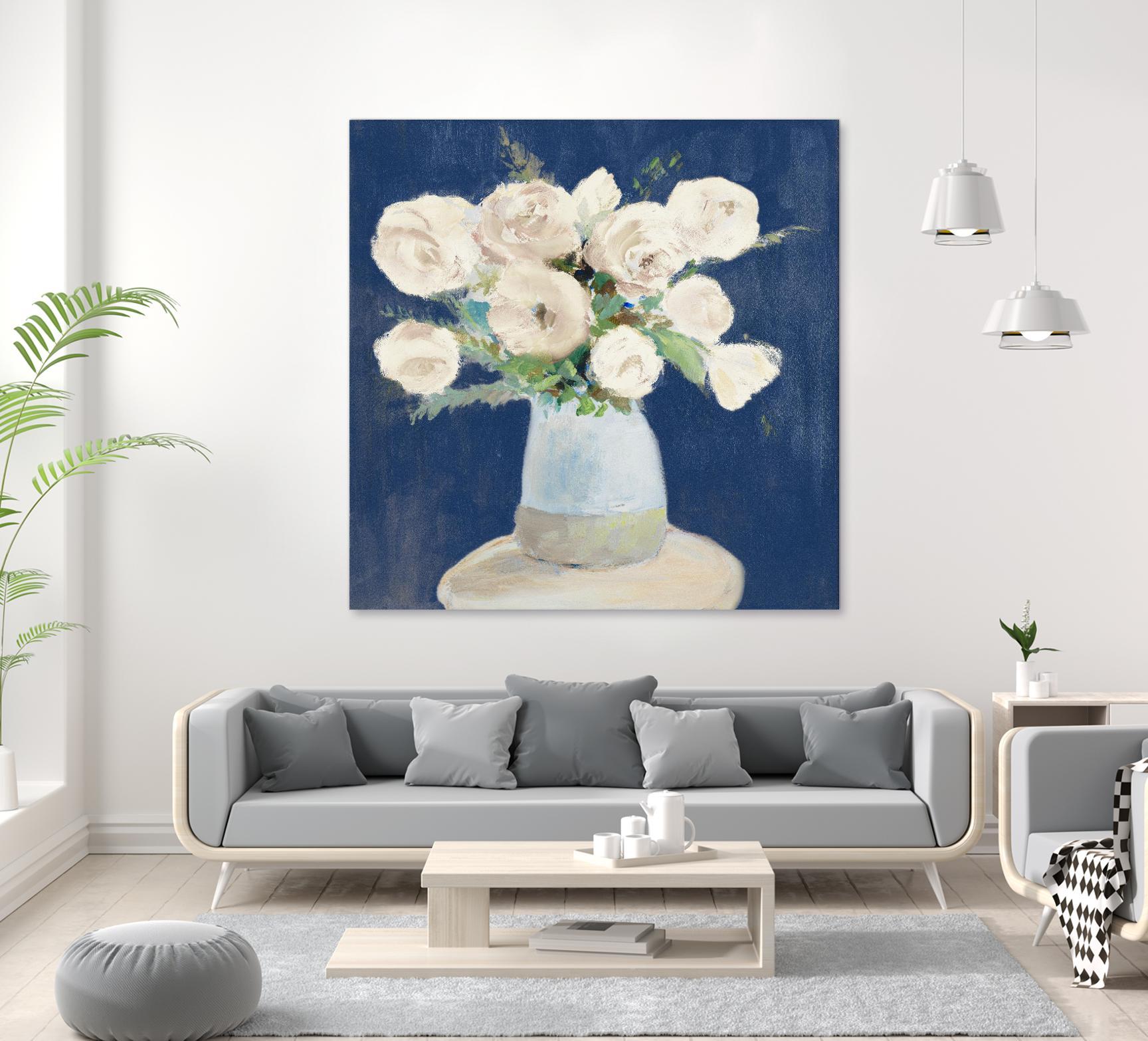 Peonies on Navy by Lanie Loreth on GIANT ART - floral