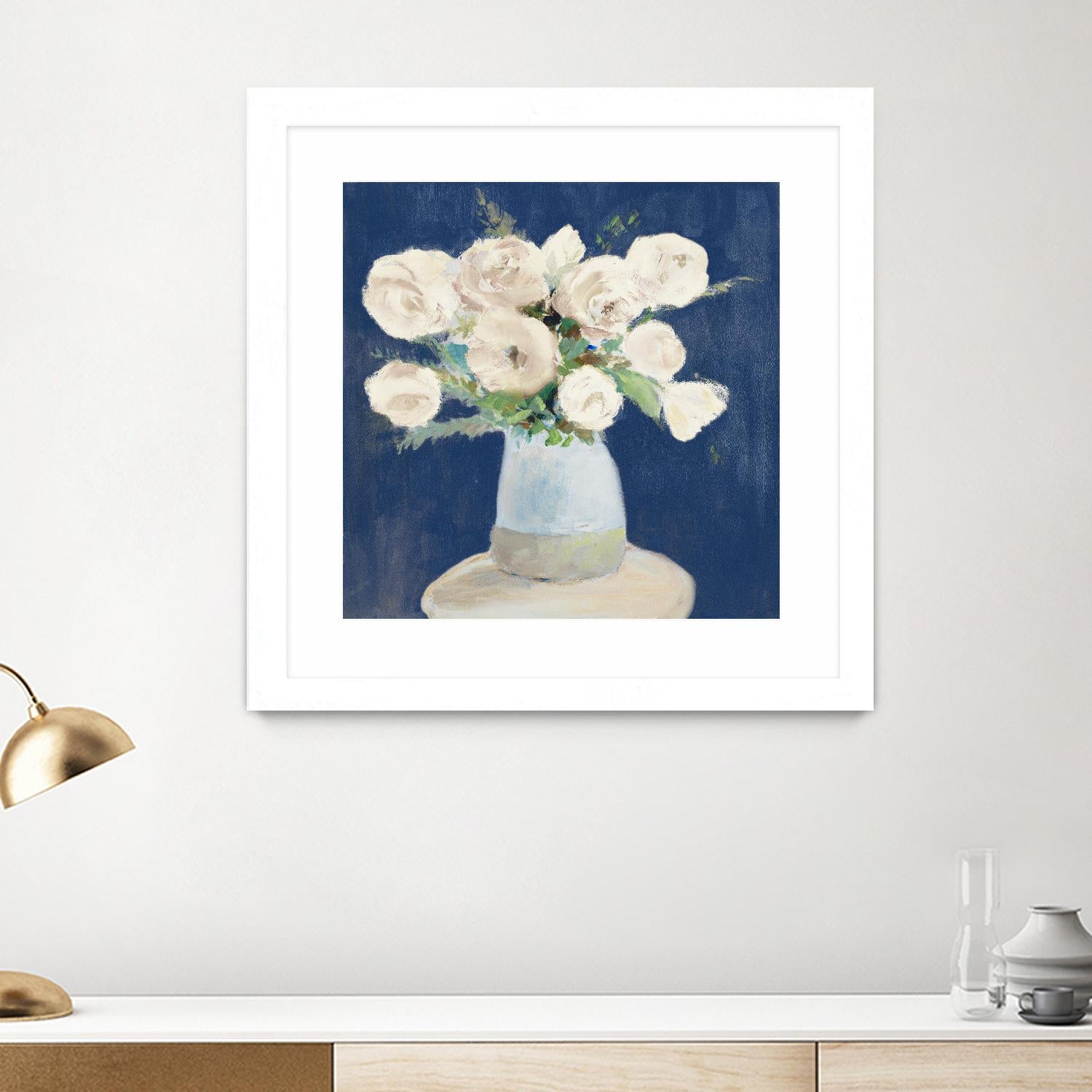 Peonies on Navy by Lanie Loreth on GIANT ART - floral