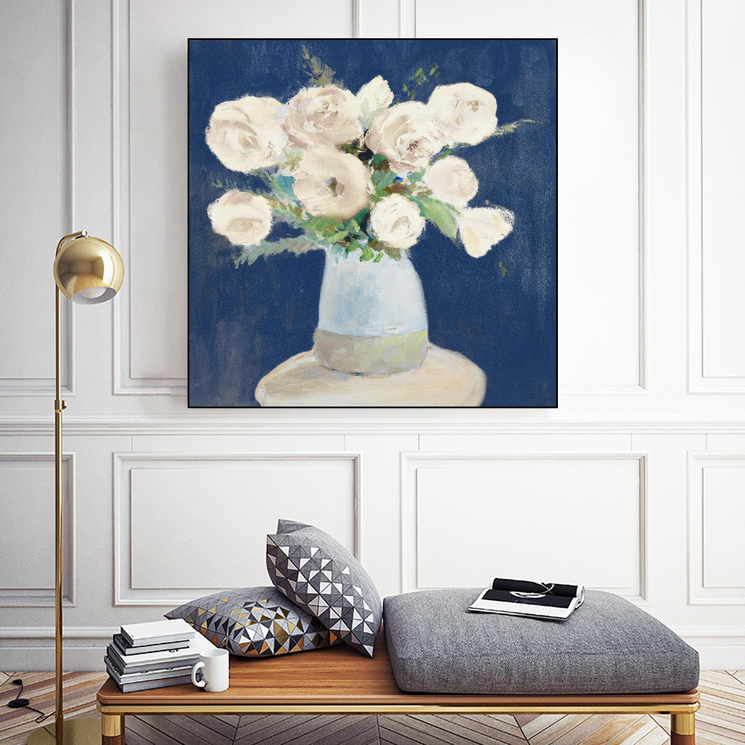 Peonies on Navy by Lanie Loreth on GIANT ART - floral