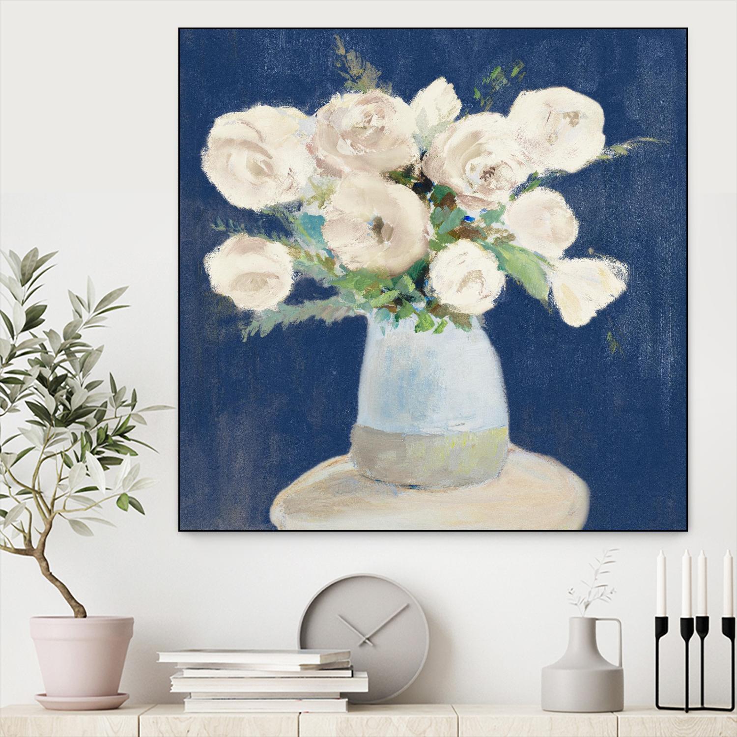Peonies on Navy by Lanie Loreth on GIANT ART - floral