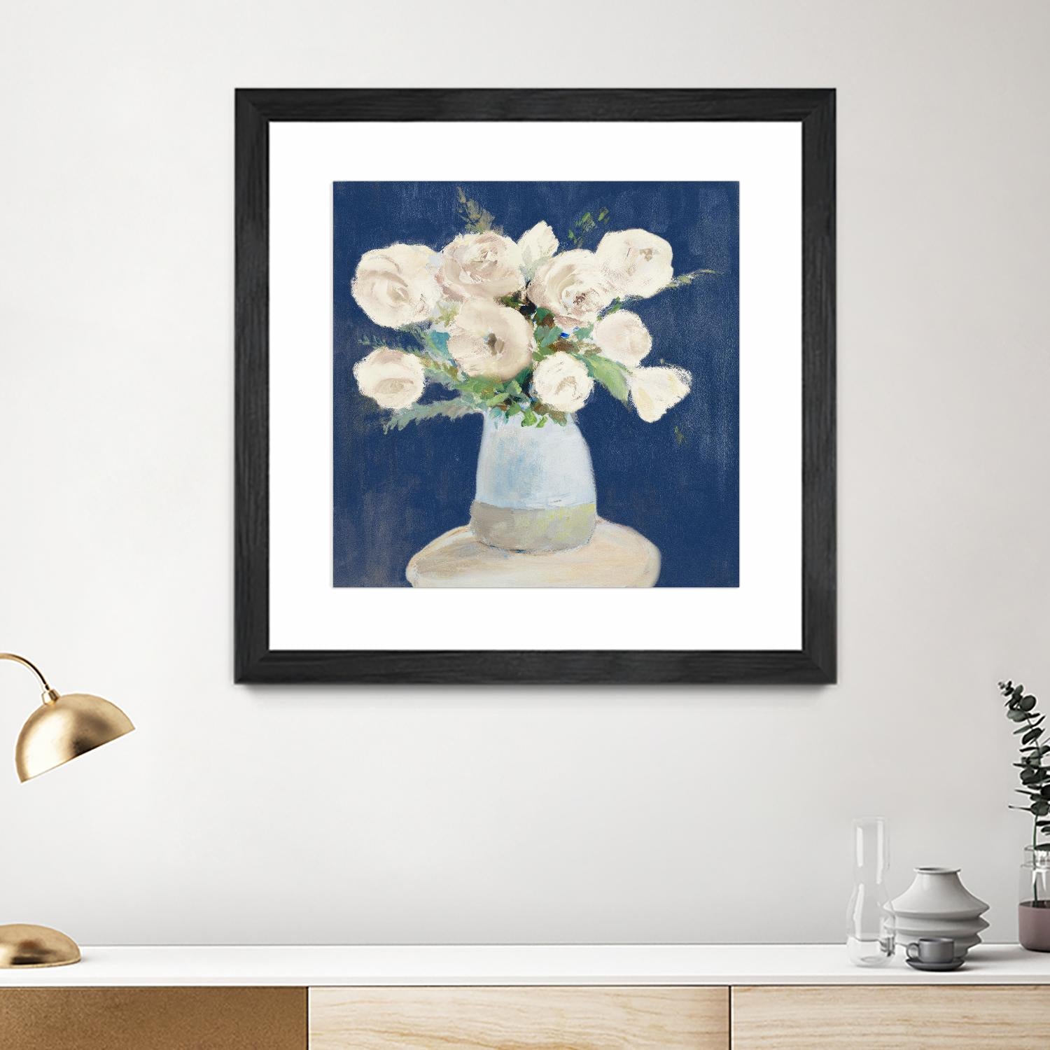 Peonies on Navy by Lanie Loreth on GIANT ART - floral