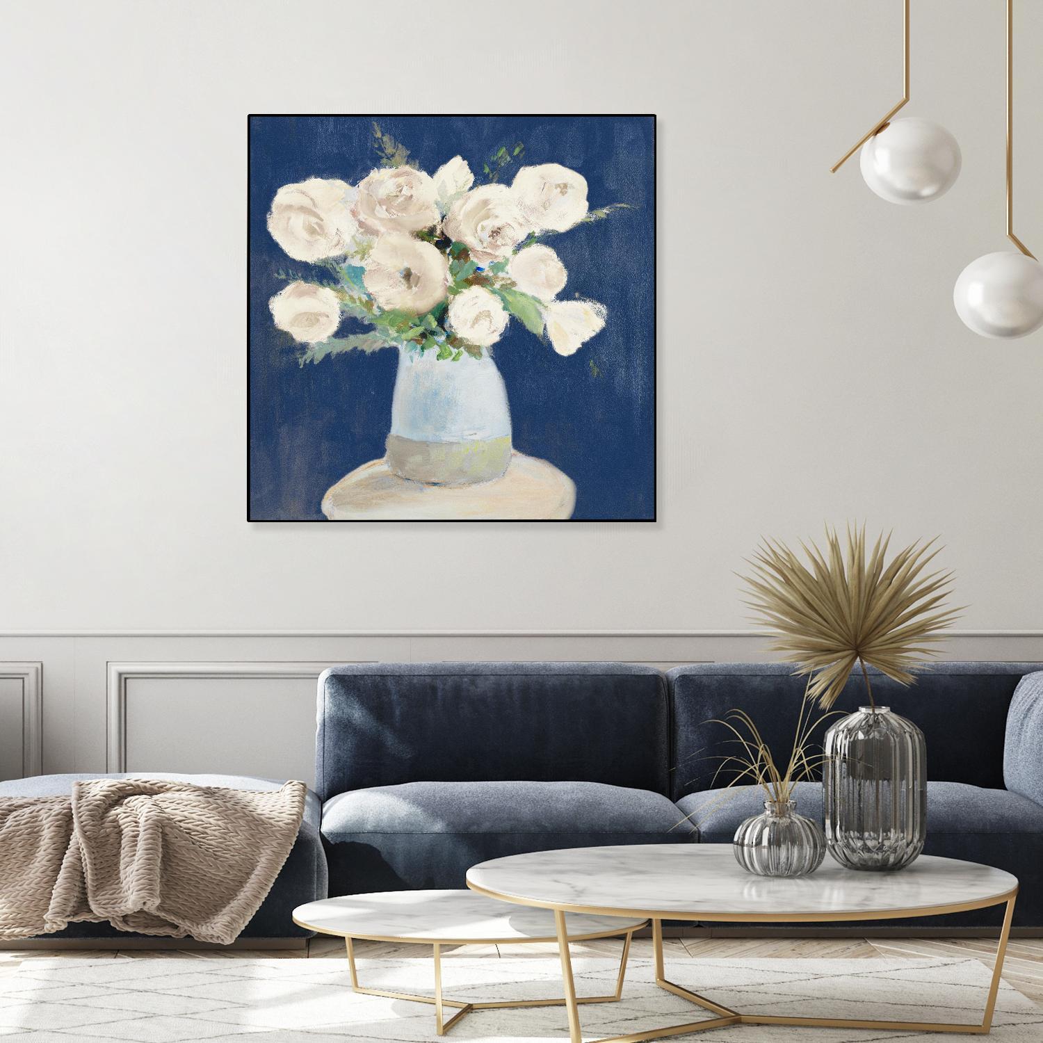Peonies on Navy by Lanie Loreth on GIANT ART - floral