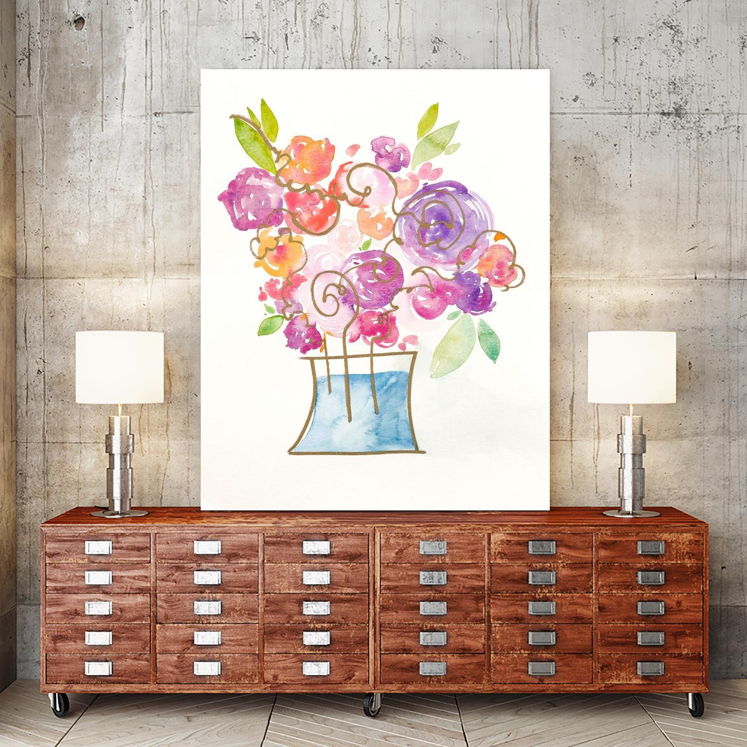 Pink and Purple Blooms II by Nola James on GIANT ART - pink floral