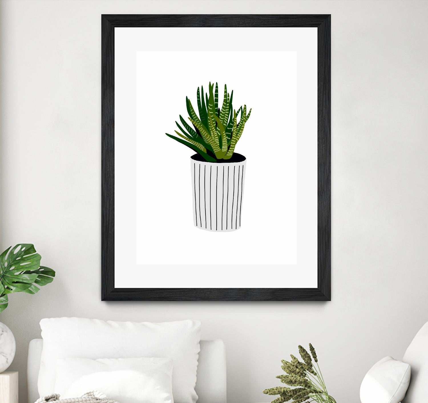 Modern Cactus Stripe Pot by Jen Bucheli on GIANT ART - floral