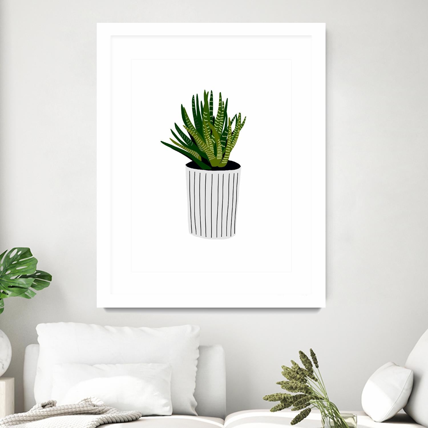 Modern Cactus Stripe Pot by Jen Bucheli on GIANT ART - floral