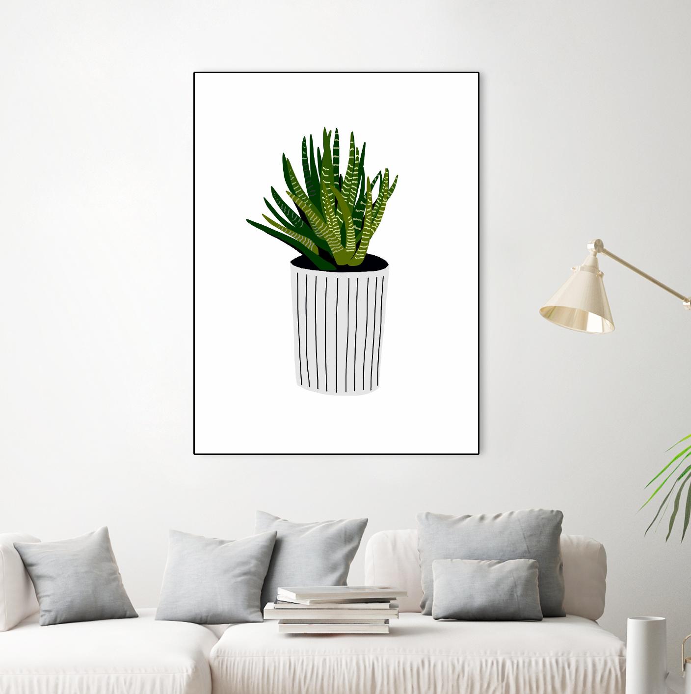 Modern Cactus Stripe Pot by Jen Bucheli on GIANT ART - floral