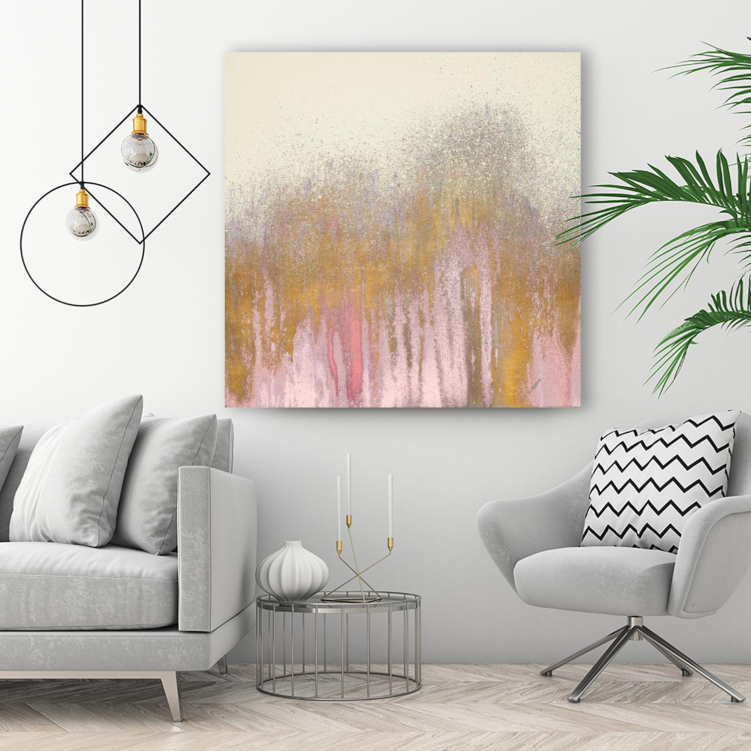 Pink Woods with Gold by Roberto Gonzalez on GIANT ART - pink,gold abstract