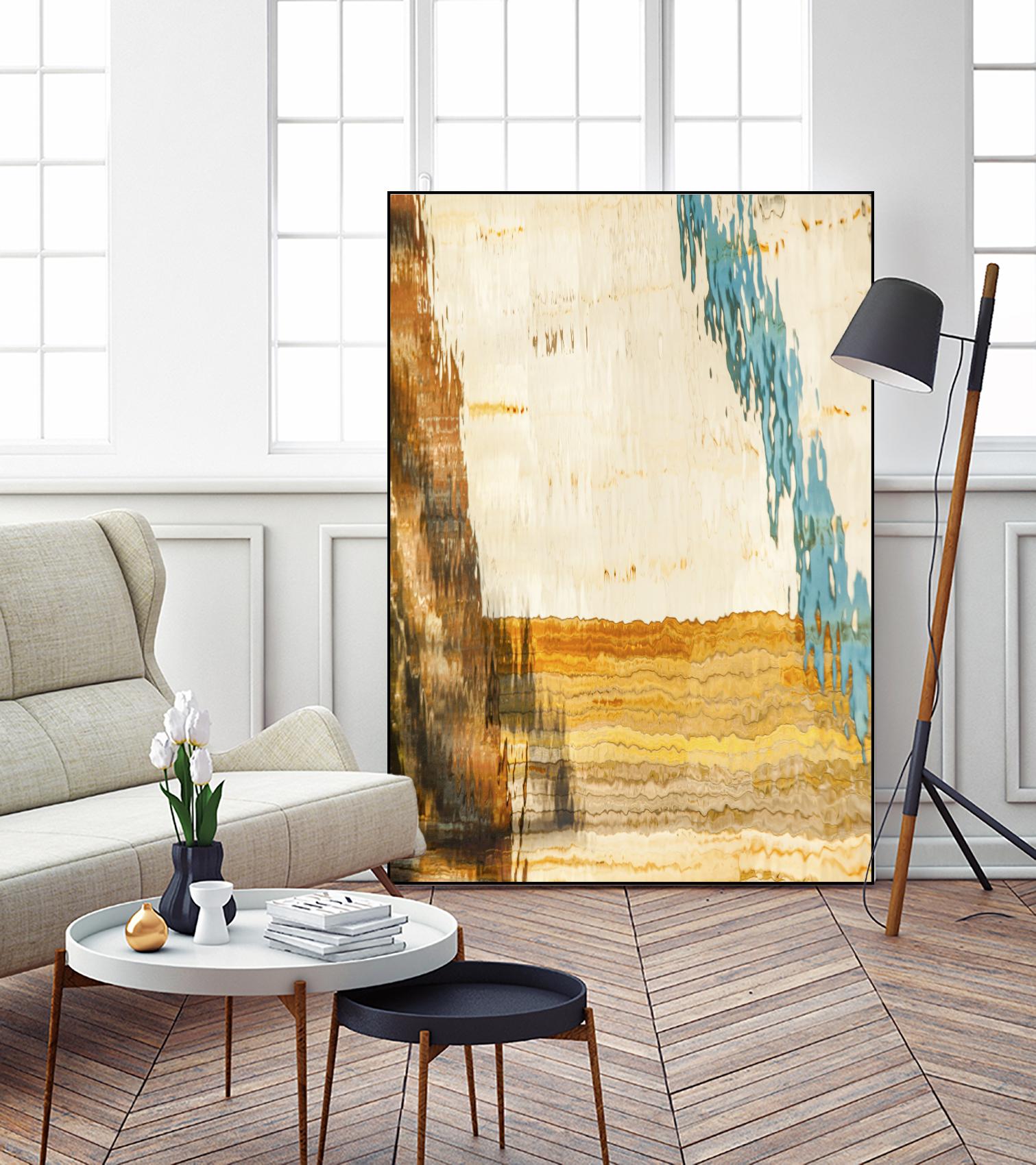 Teal Line by Melissa McClain on GIANT ART - beige abstract