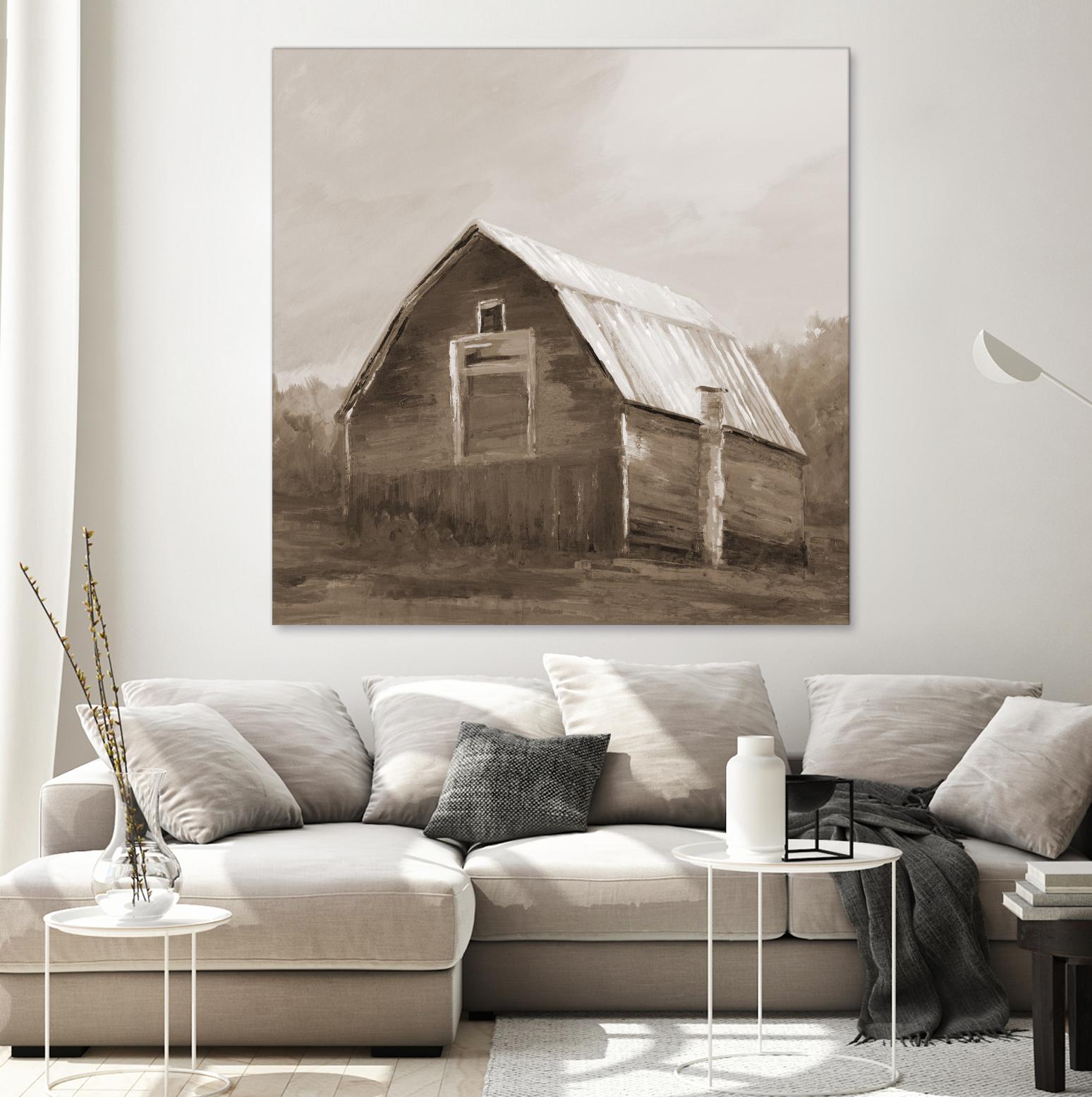 Red Barn by Liz Jardine on GIANT ART - blues, browns scenic