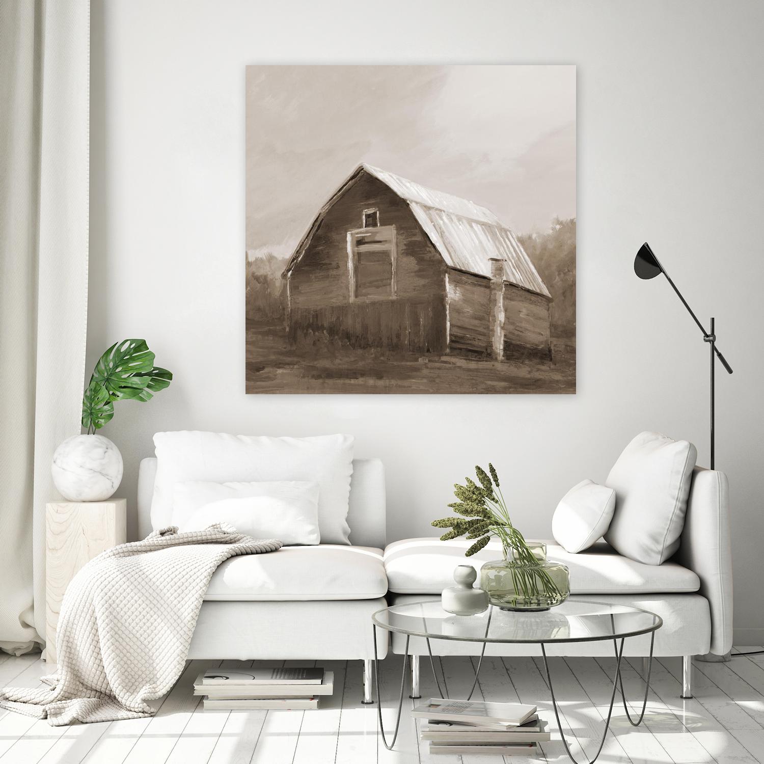 Red Barn by Liz Jardine on GIANT ART - blues, browns scenic