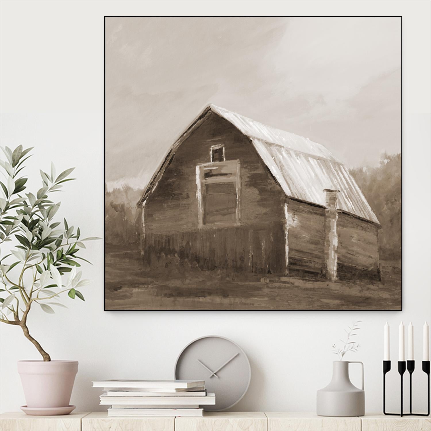 Red Barn by Liz Jardine on GIANT ART - blues, browns scenic