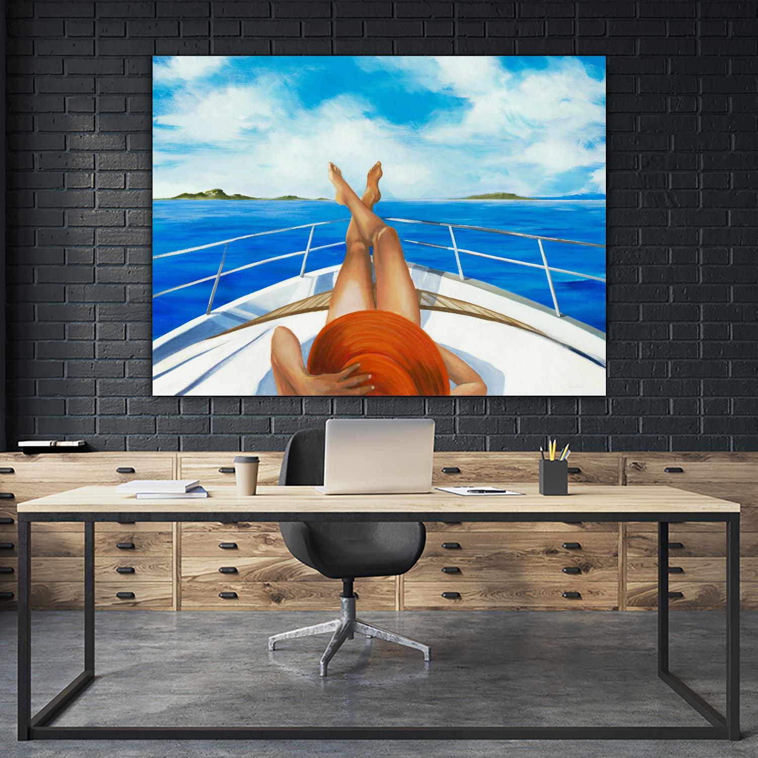 Off The Catalina Coast by Liz Jardine on GIANT ART - blues coastal boat