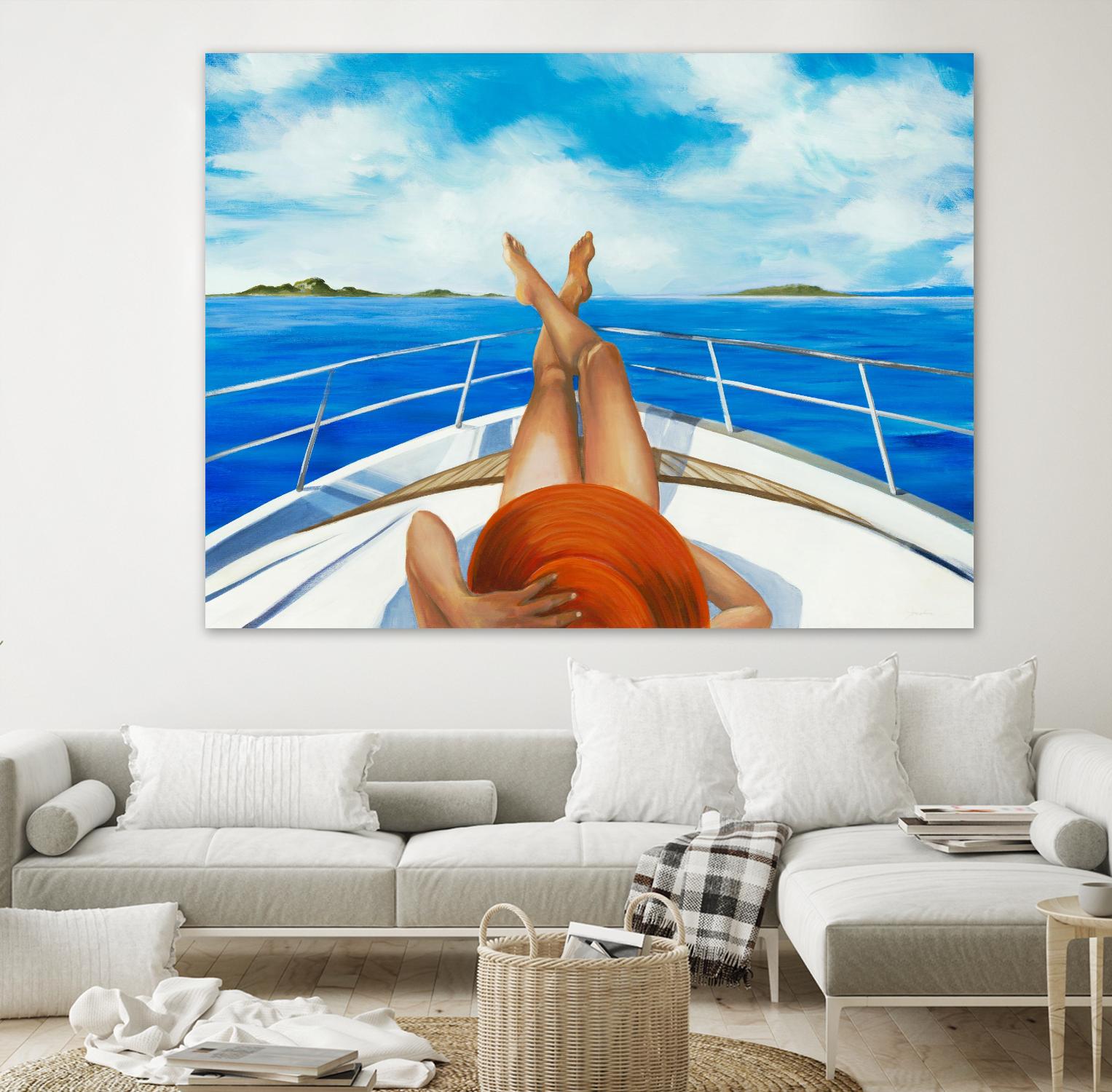Off The Catalina Coast by Liz Jardine on GIANT ART - blues coastal boat