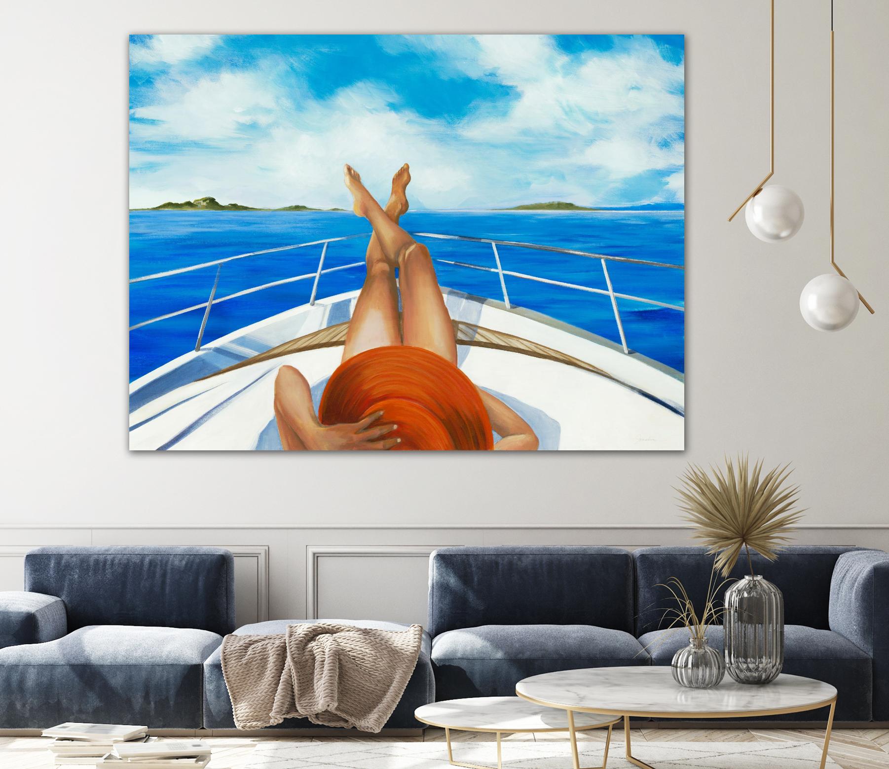 Off The Catalina Coast by Liz Jardine on GIANT ART - blues coastal boat