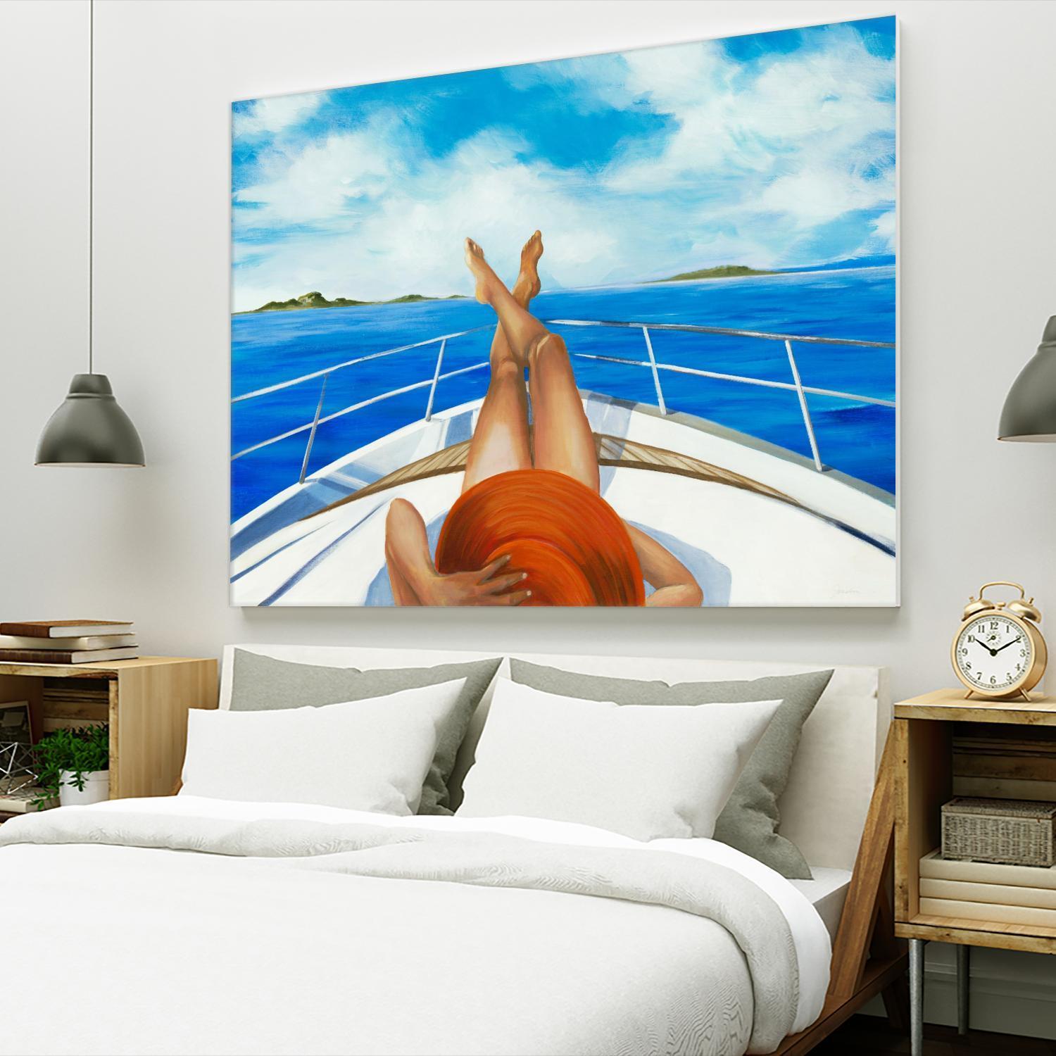 Off The Catalina Coast by Liz Jardine on GIANT ART - blues coastal boat