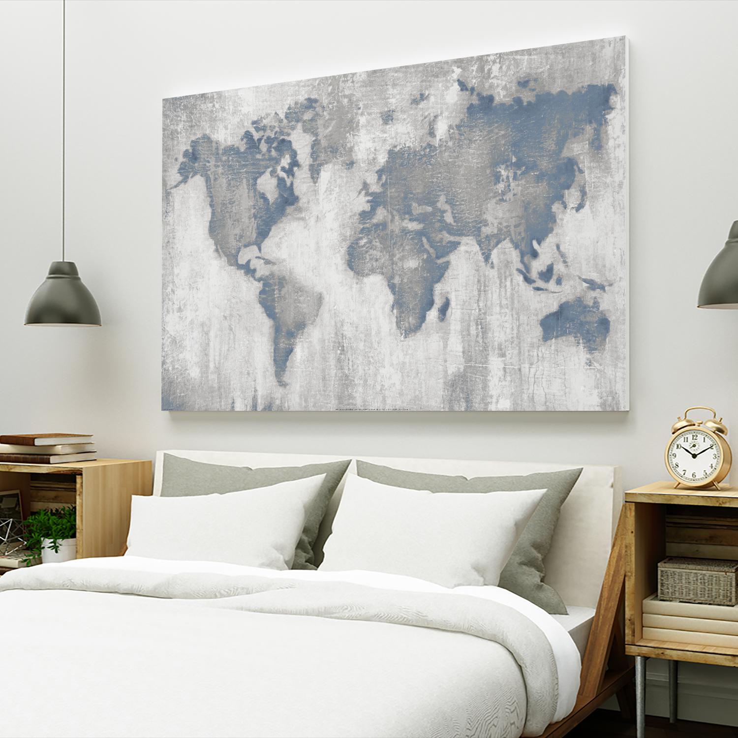 Map Of The World by Liz Jardine on GIANT ART - blue maps