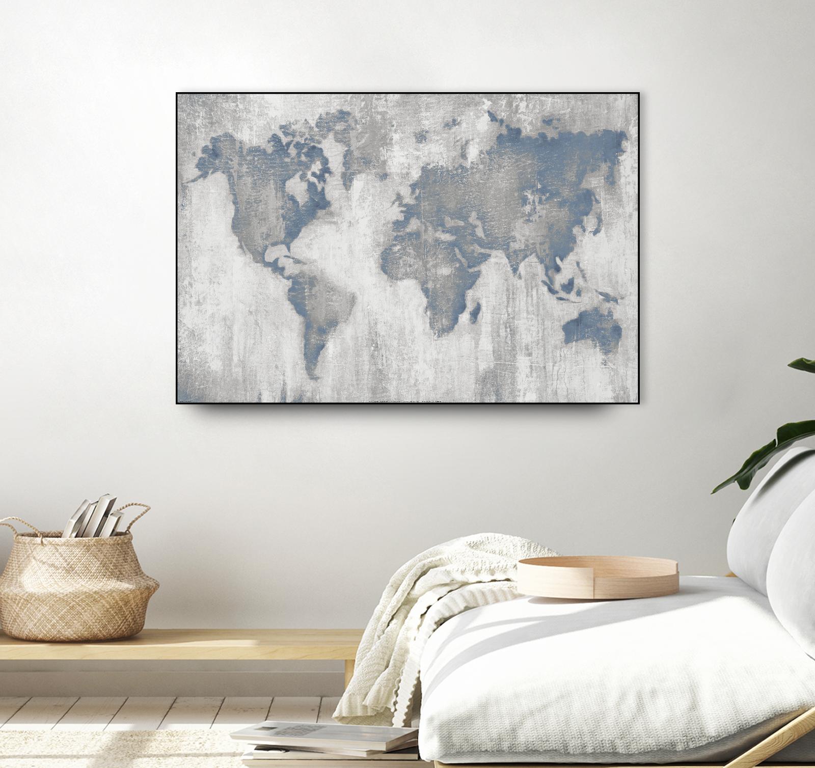 Map Of The World by Liz Jardine on GIANT ART - blue maps