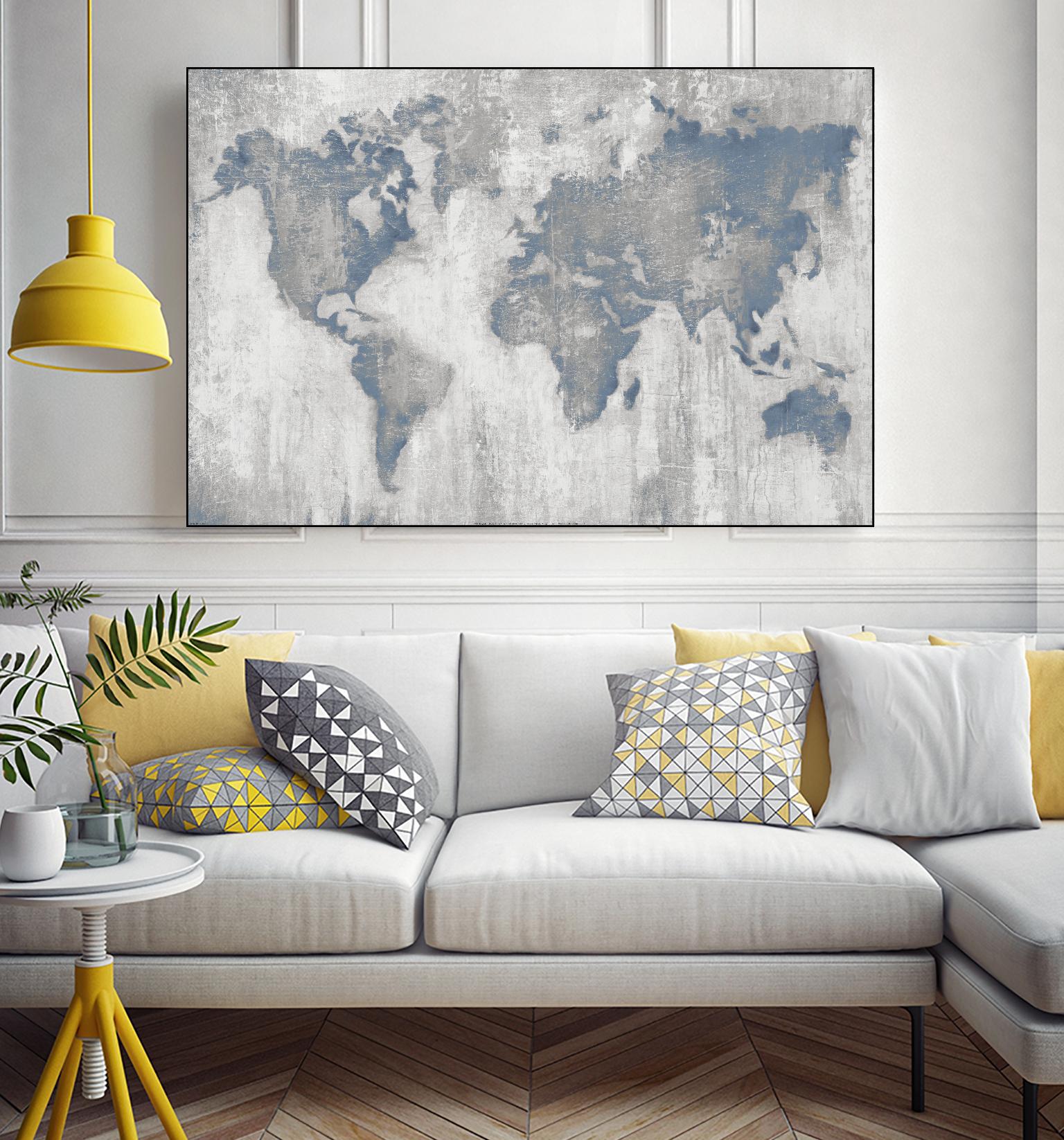 Map Of The World by Liz Jardine on GIANT ART - blue maps